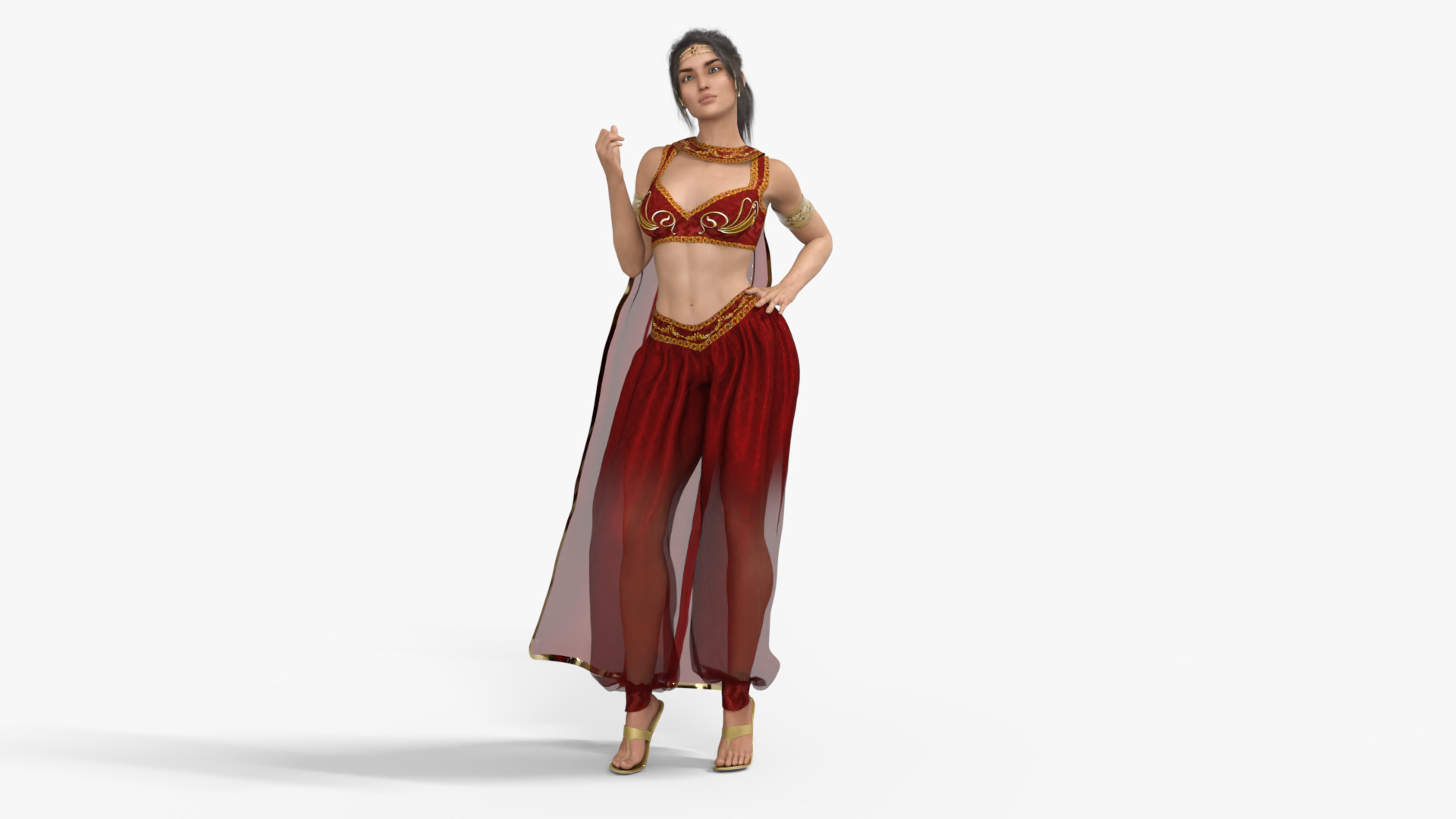 Persian Beauty Belly Dancer Rigged Animated Low-poly 3D model_2