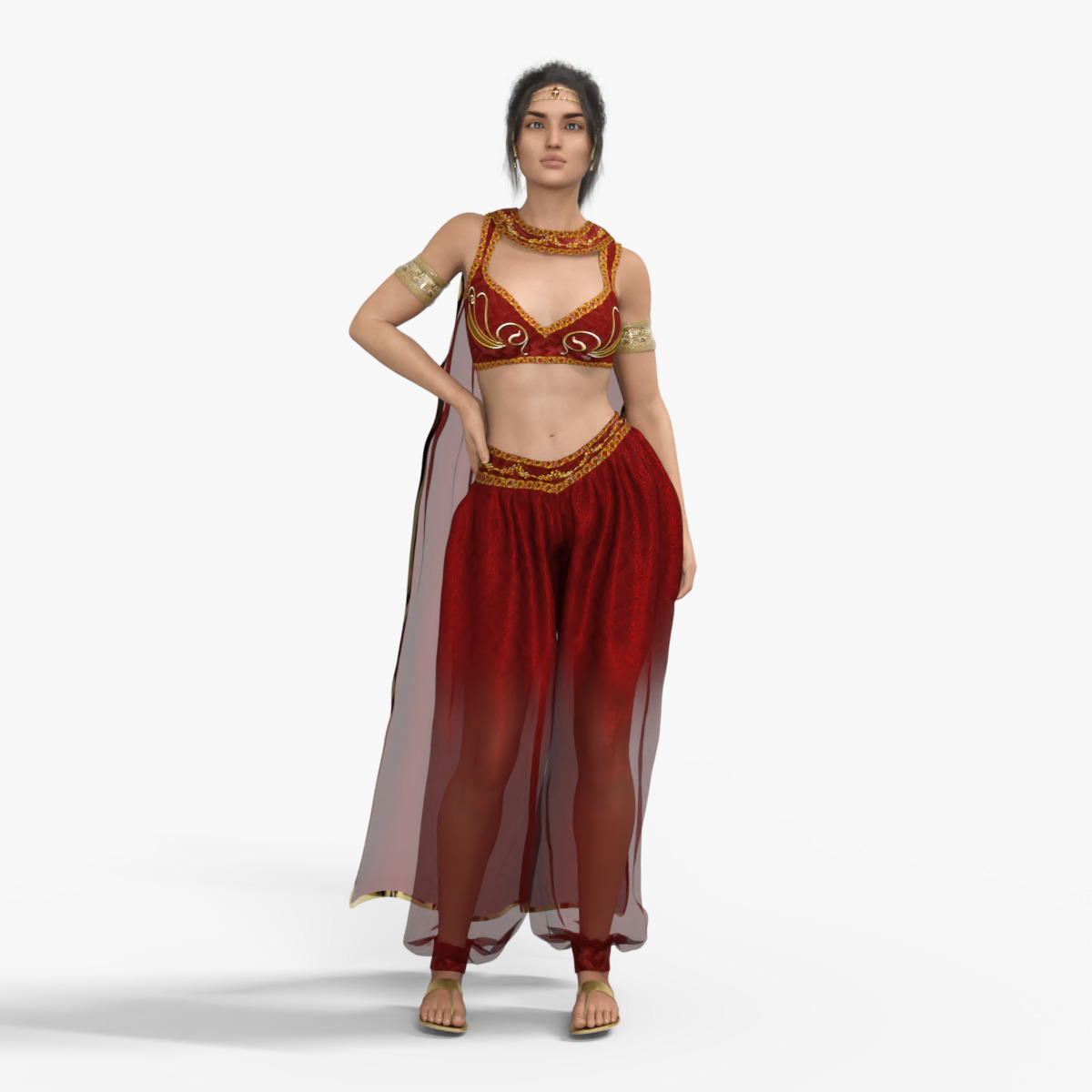 Persian Beauty Belly Dancer Rigged Animated Low-poly 3D model_18