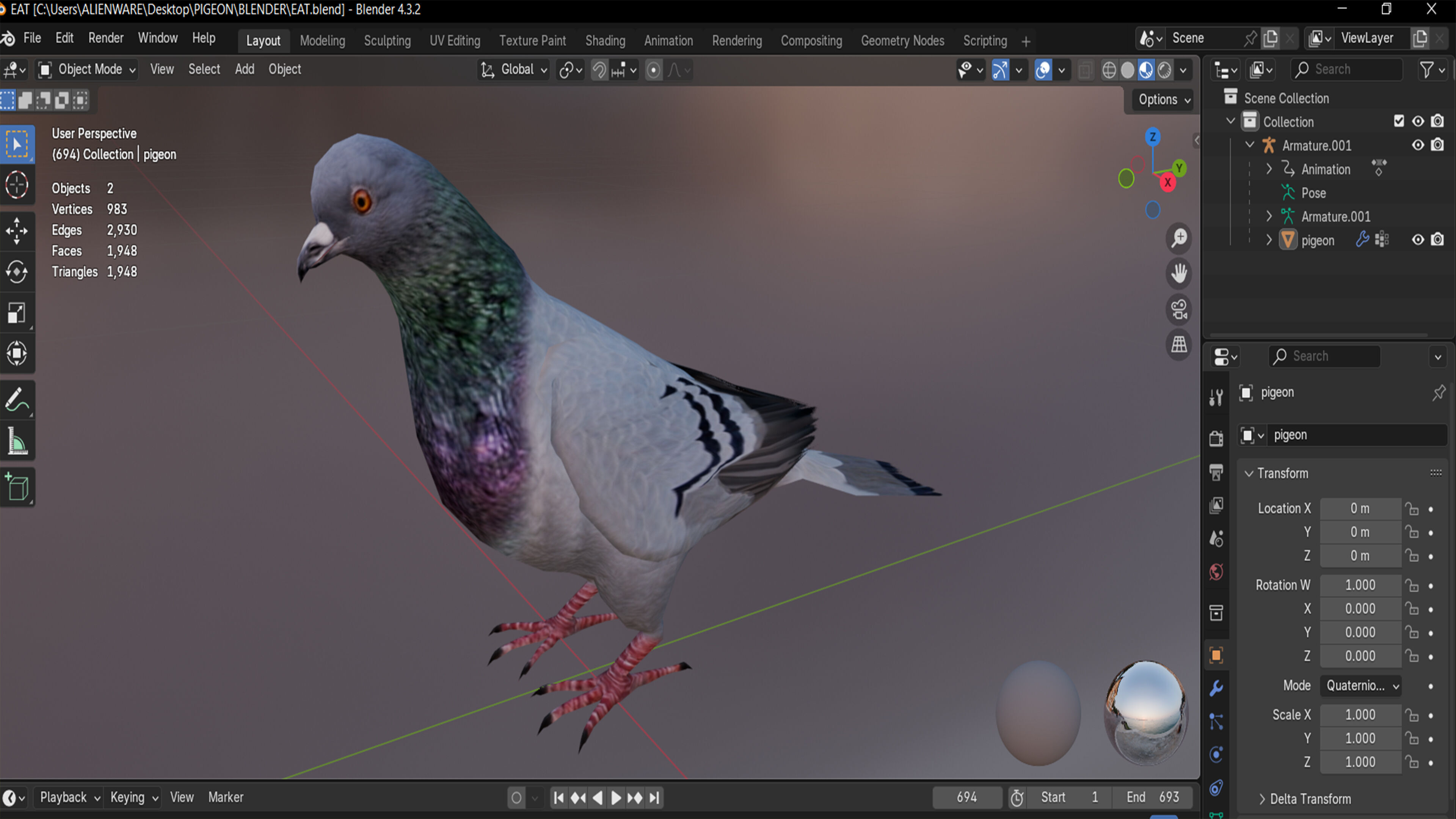 PIGEON ANIMATED Low-poly 3D model_9