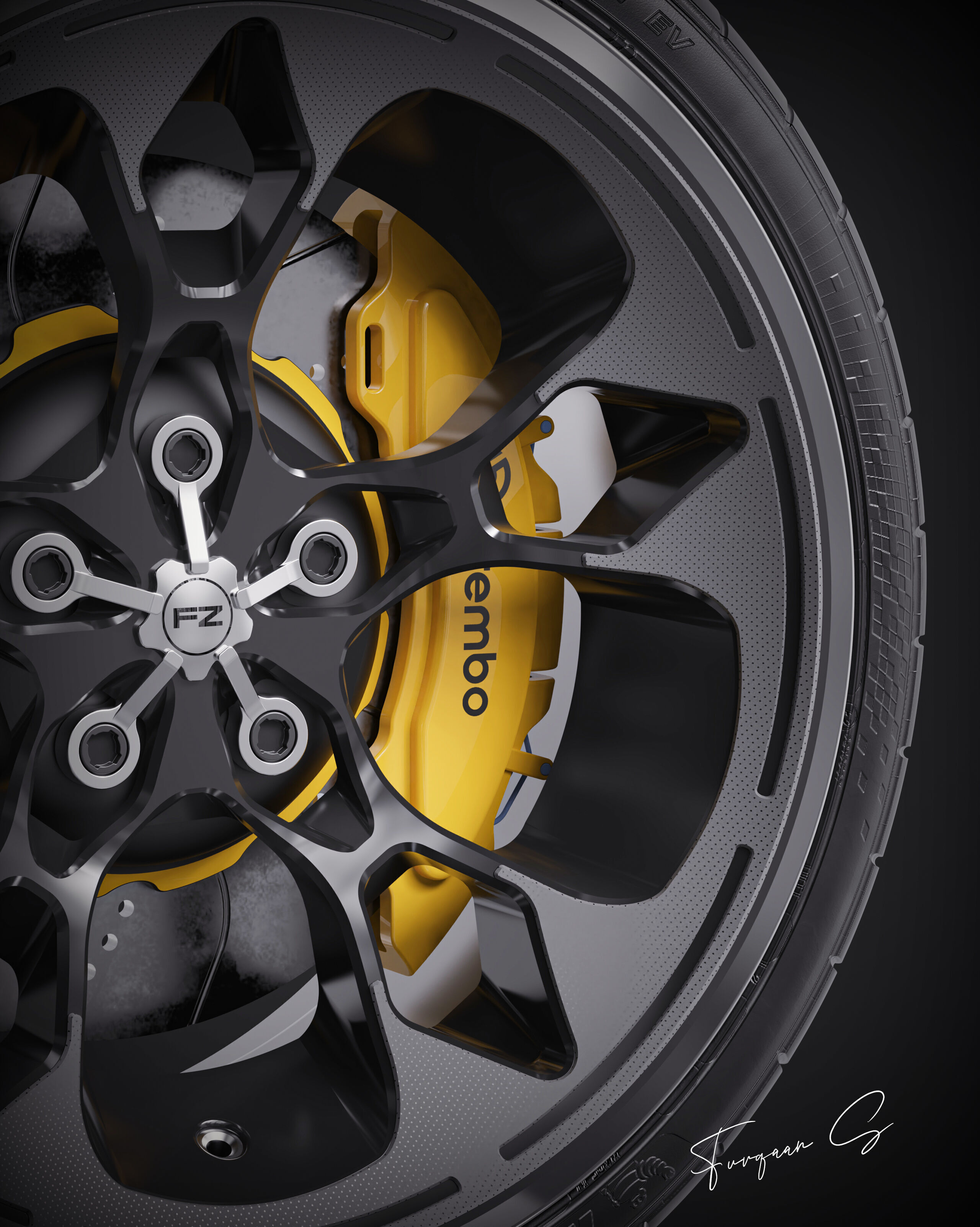 Hypersport car Wheel M1 Low-poly 3D model_13