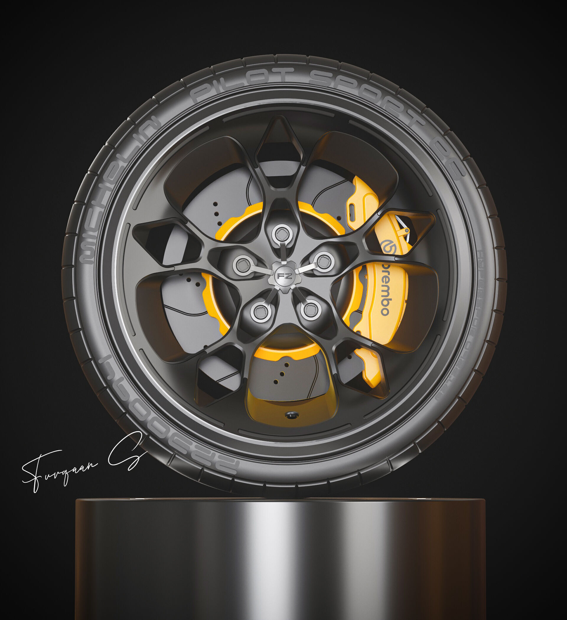 Hypersport car Wheel M1 Low-poly 3D model_4