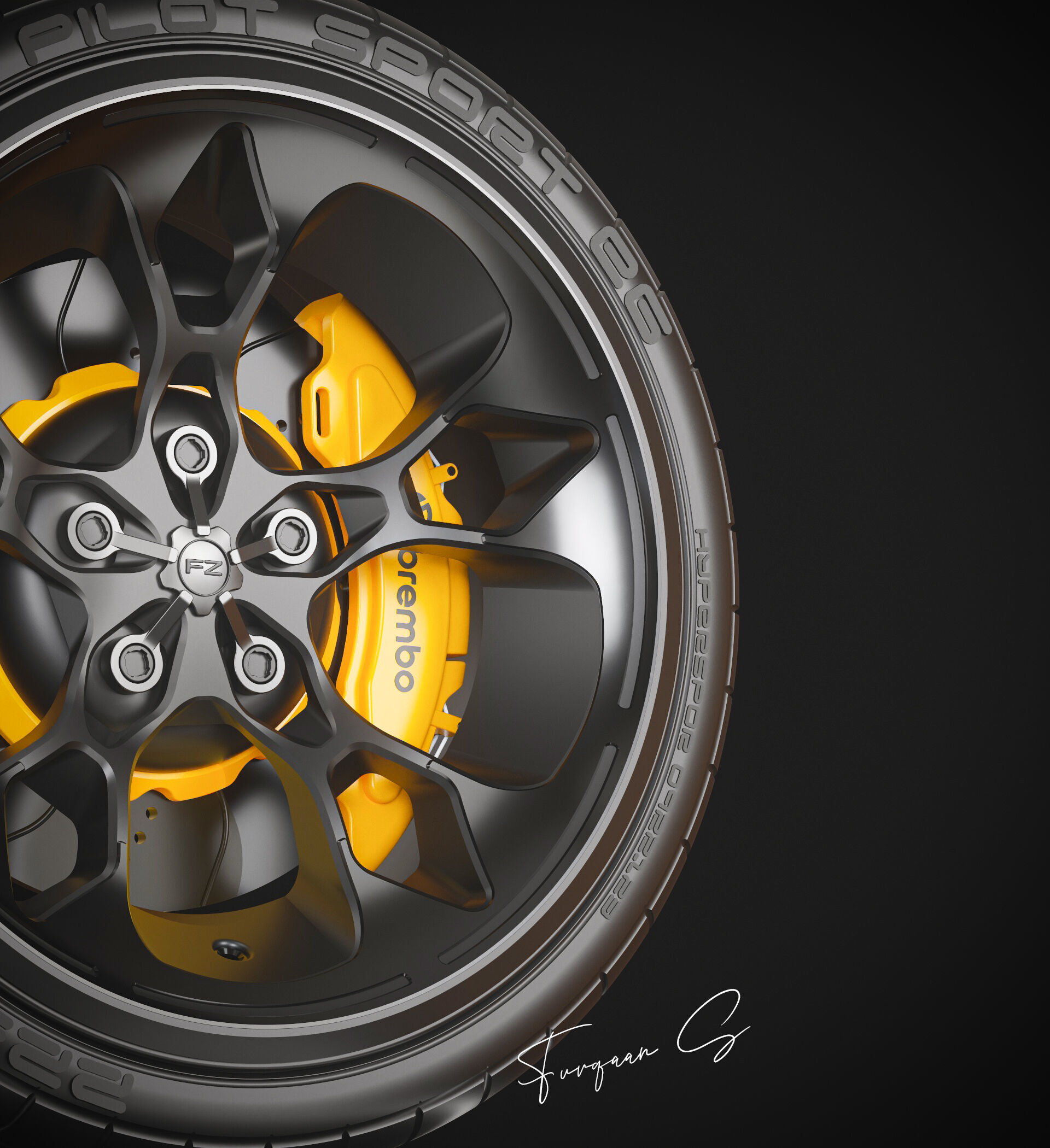 Hypersport car Wheel M1 Low-poly 3D model_5