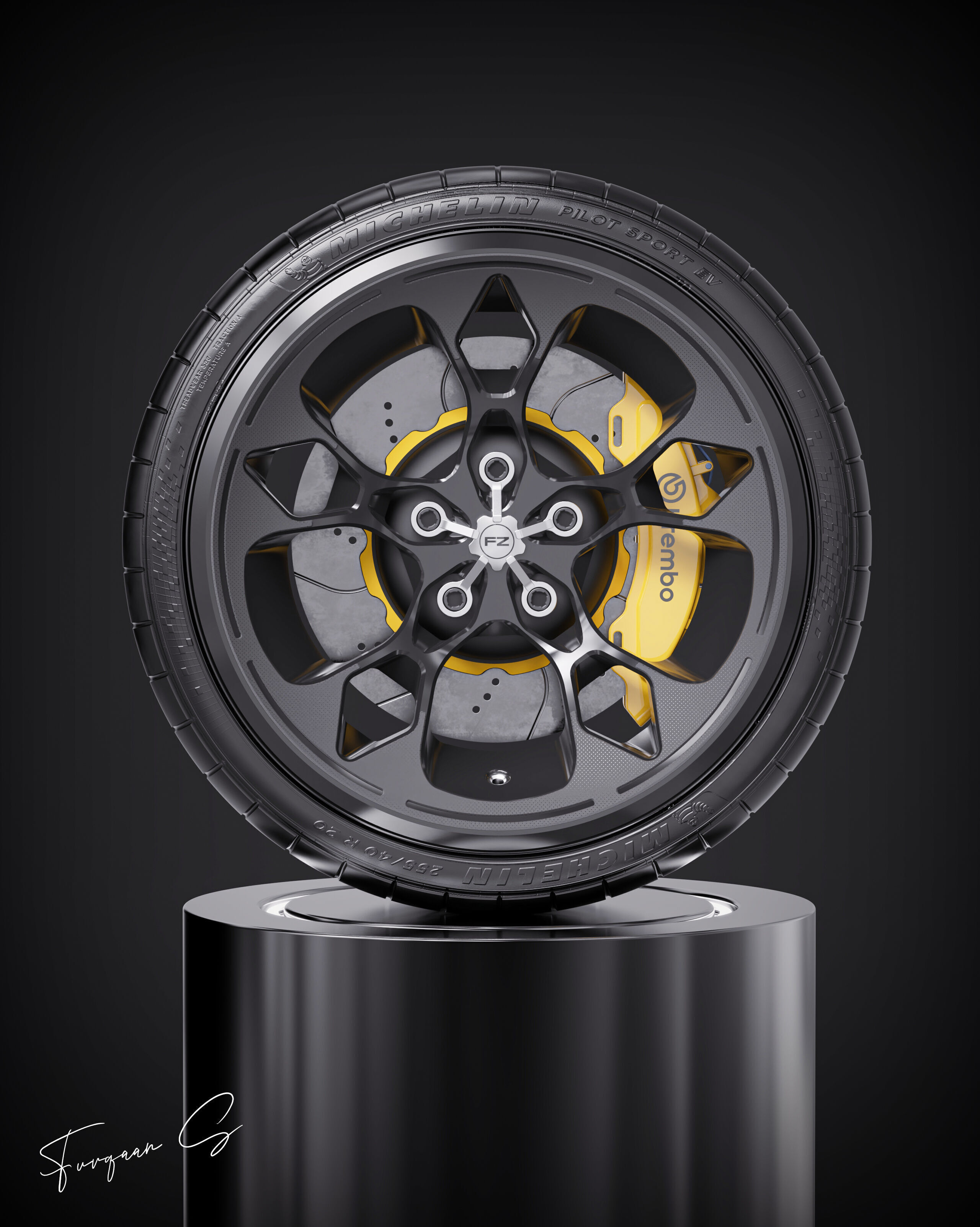 Hypersport car Wheel M1 Low-poly 3D model_11