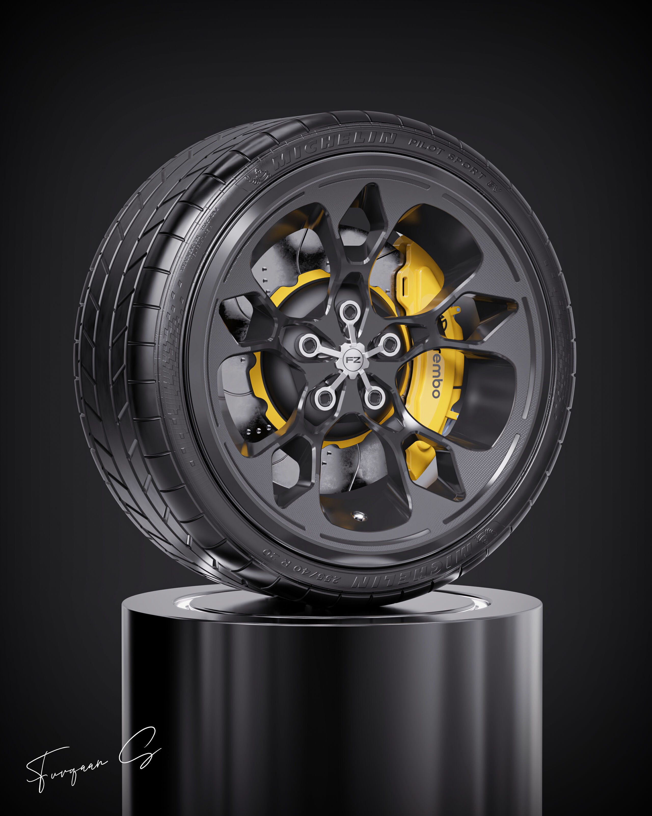 Hypersport car Wheel M1 Low-poly 3D model_10