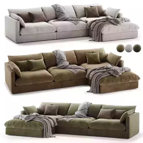 Unwind Modular 3 Piece Slipcovered Chaise Sectional Sofa 3D model