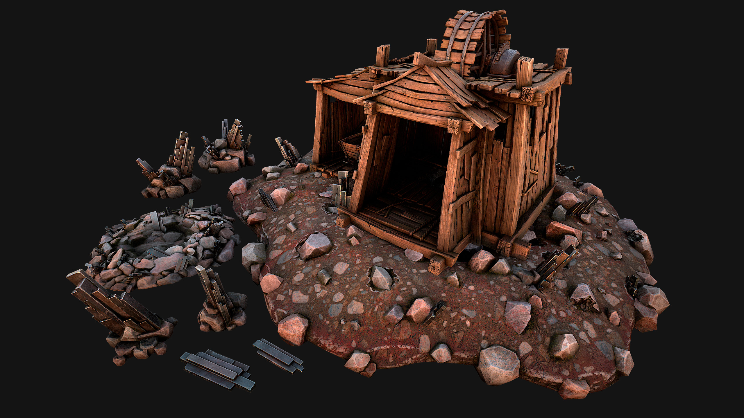 Medieval Mine Silver Ore Deposits Low-poly 3D model_18