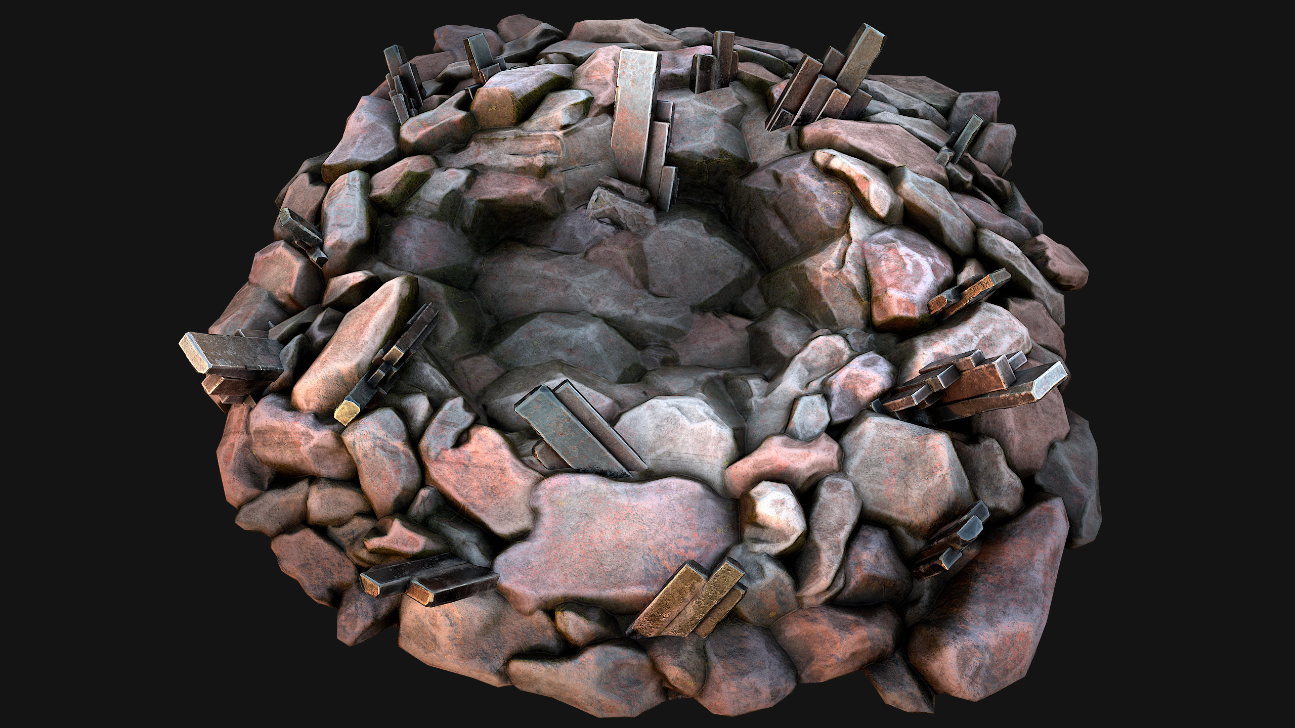 Medieval Mine Silver Ore Deposits Low-poly 3D model_7
