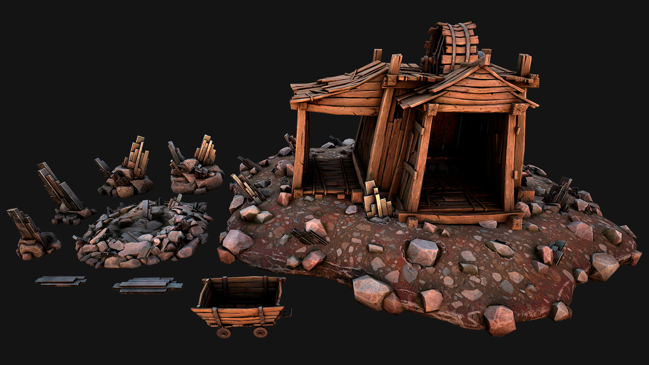 Medieval Mine Silver Ore Deposits Low-poly 3D model_3