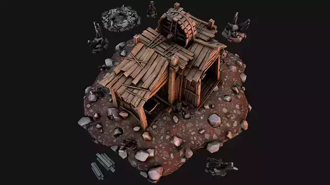Medieval Mine Silver Ore Deposits Low-poly 3D model
