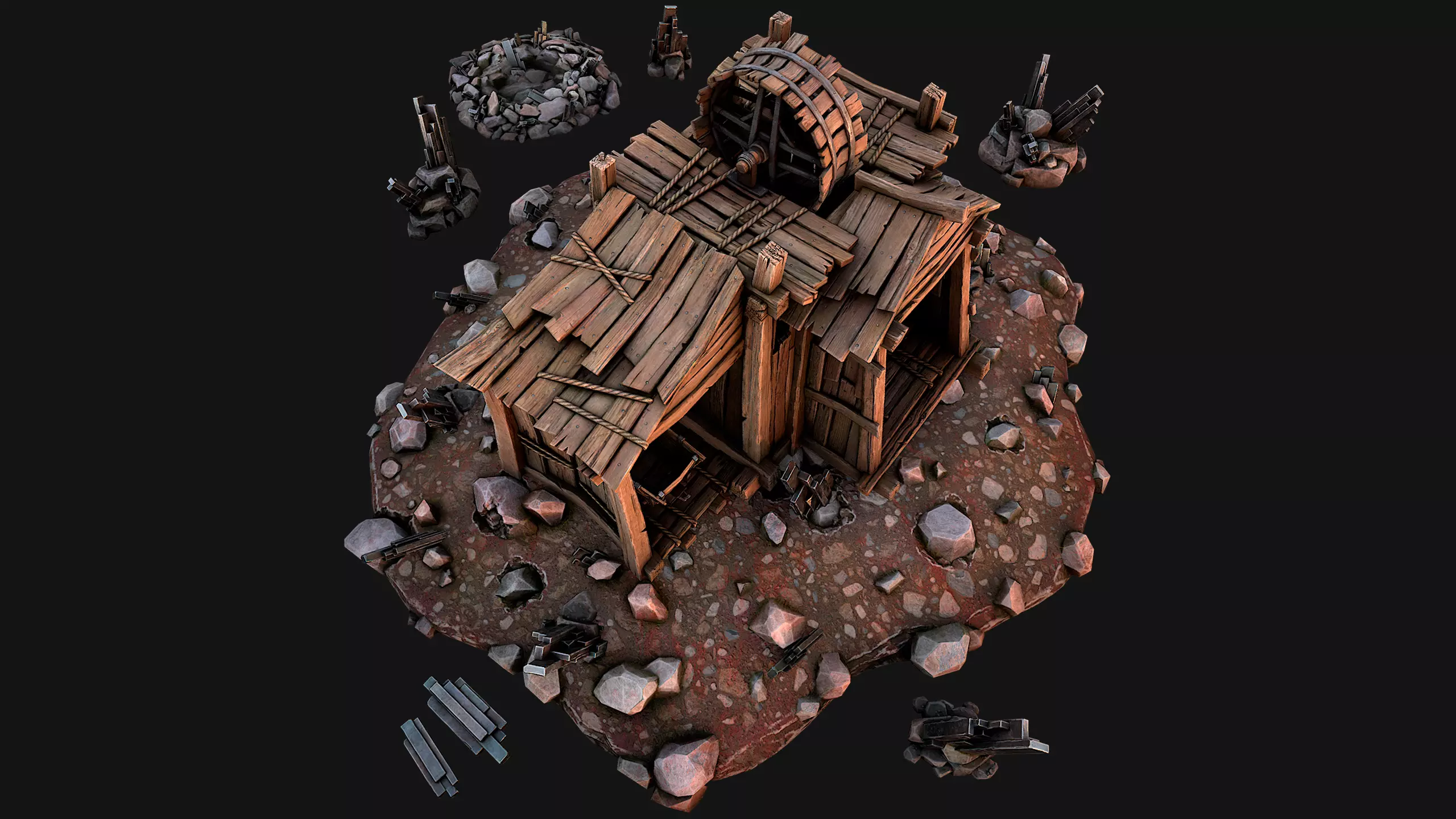 Medieval Mine Silver Ore Deposits Low-poly 3D model_0