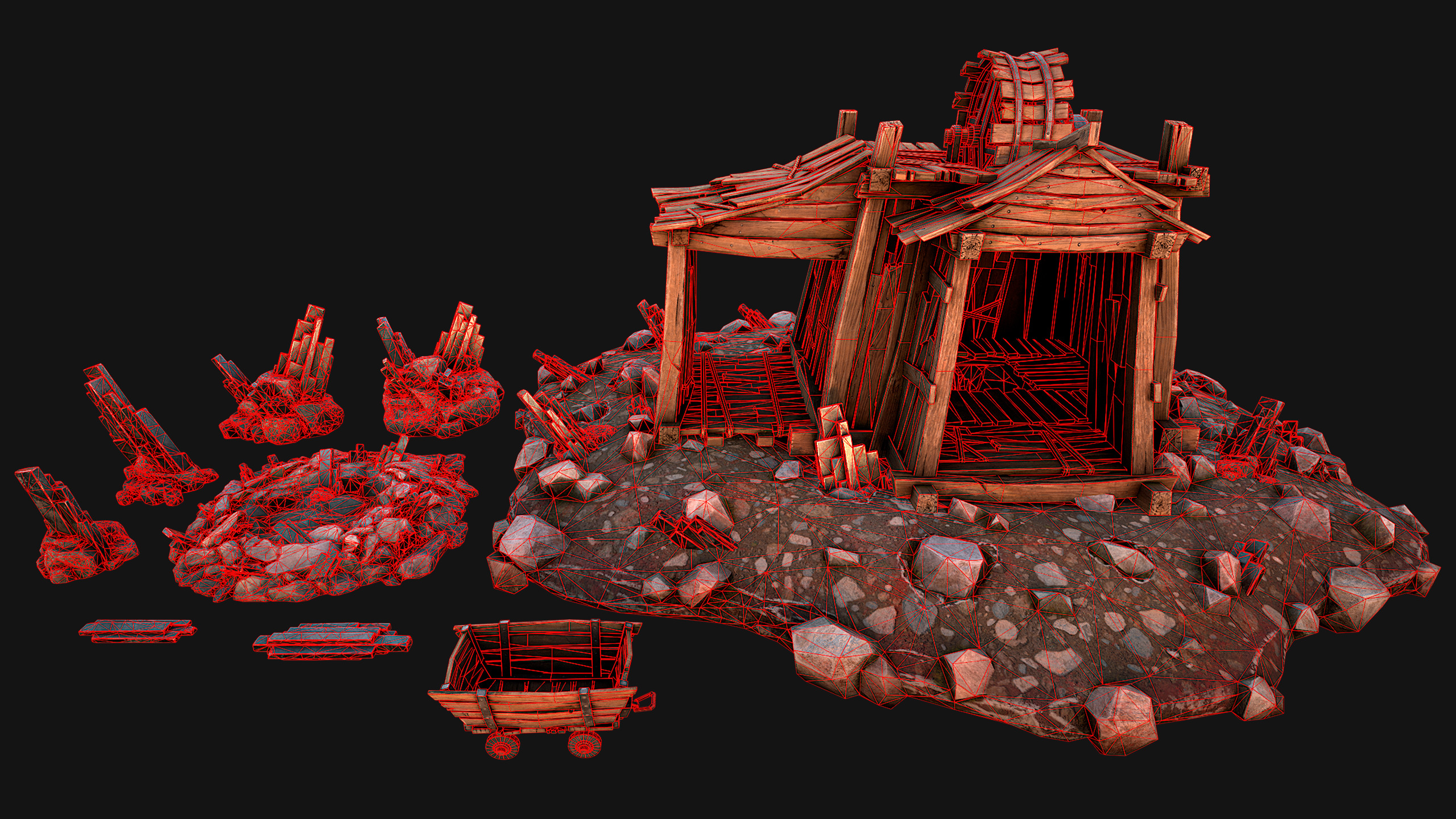 Medieval Mine Silver Ore Deposits Low-poly 3D model_4