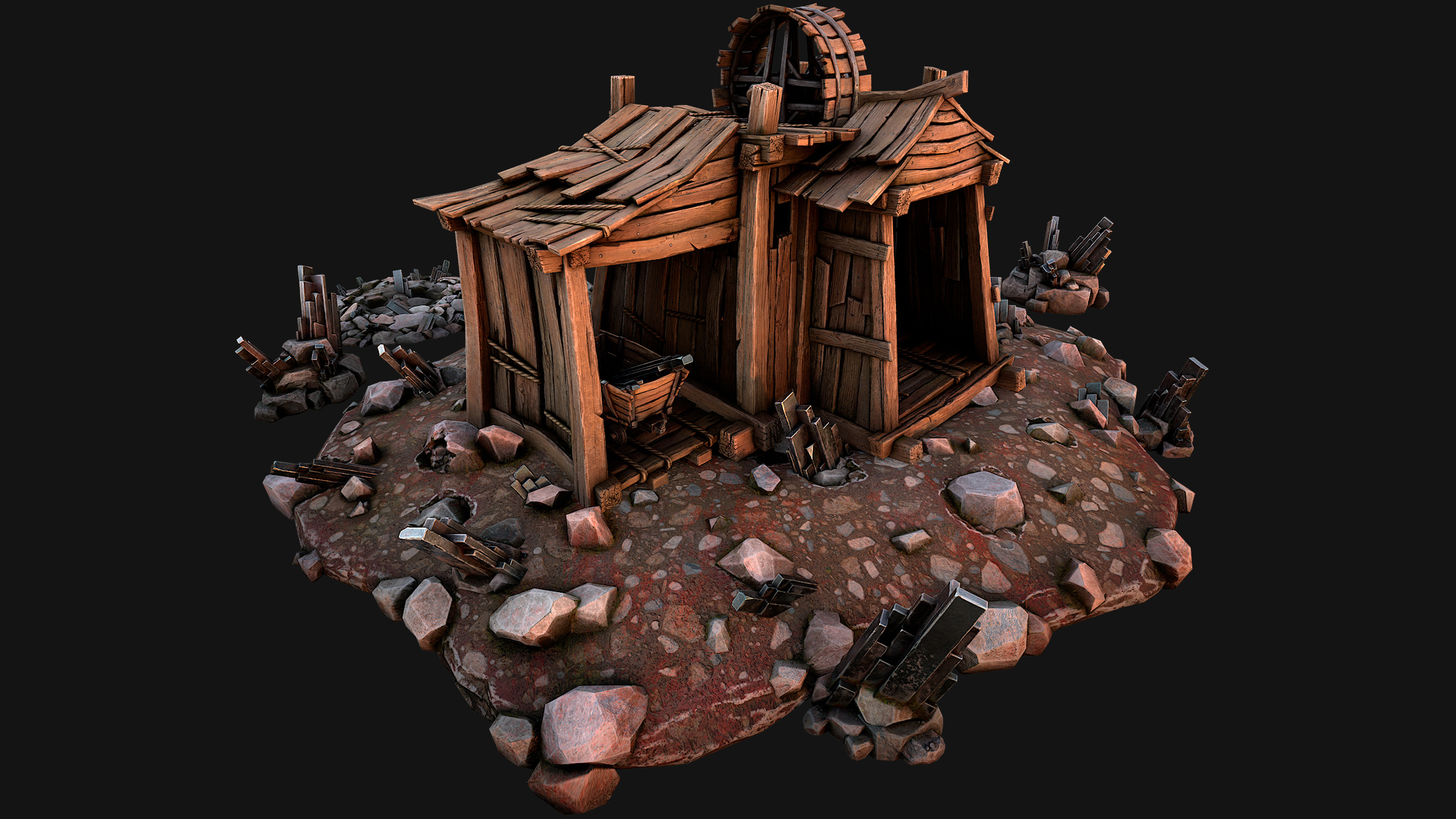 Medieval Mine Silver Ore Deposits Low-poly 3D model_2