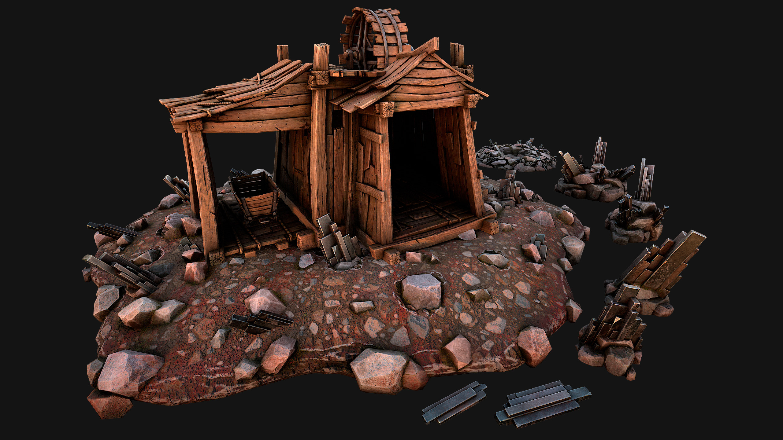 Medieval Mine Silver Ore Deposits Low-poly 3D model_33