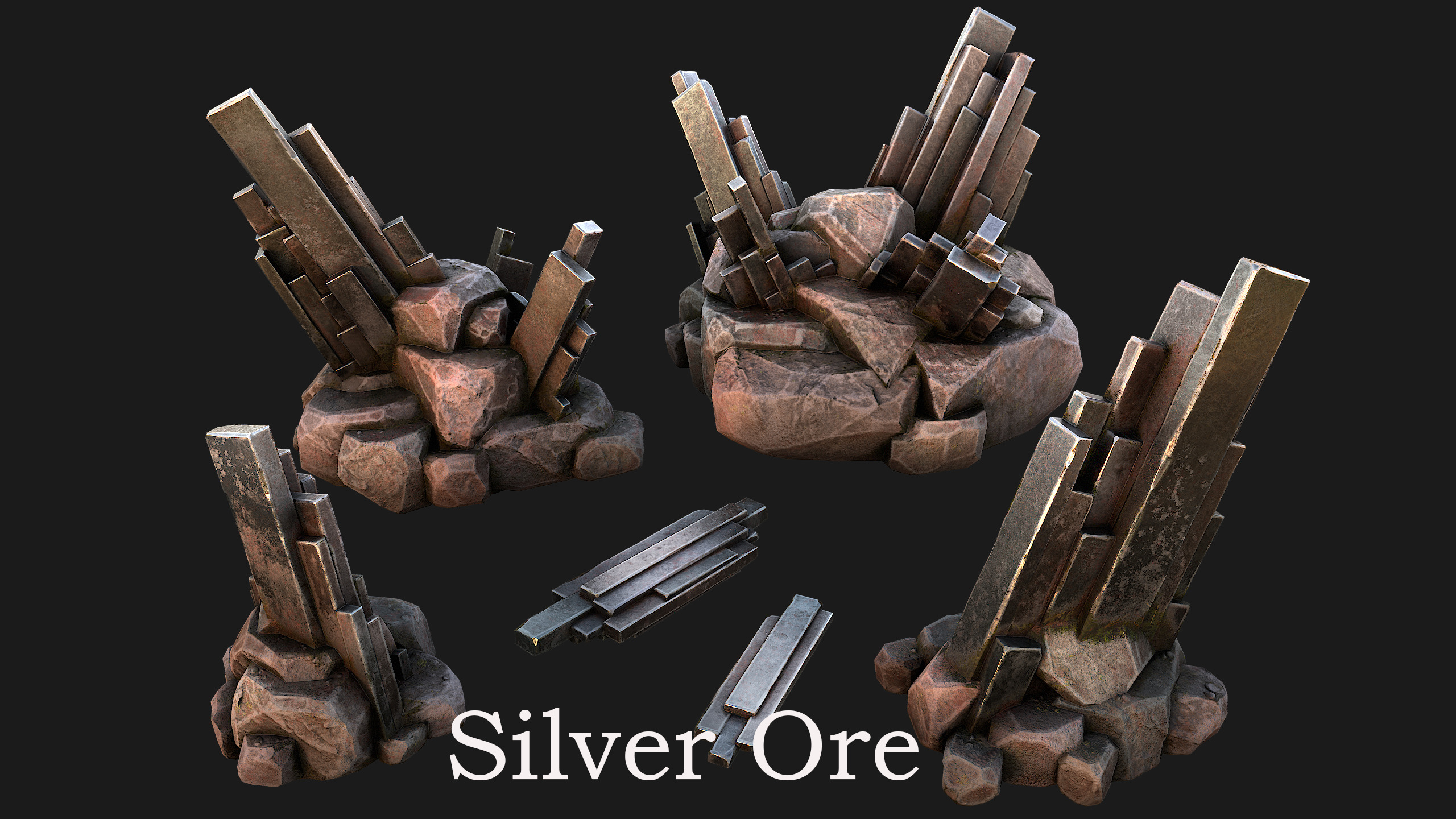 Medieval Mine Silver Ore Deposits Low-poly 3D model_9