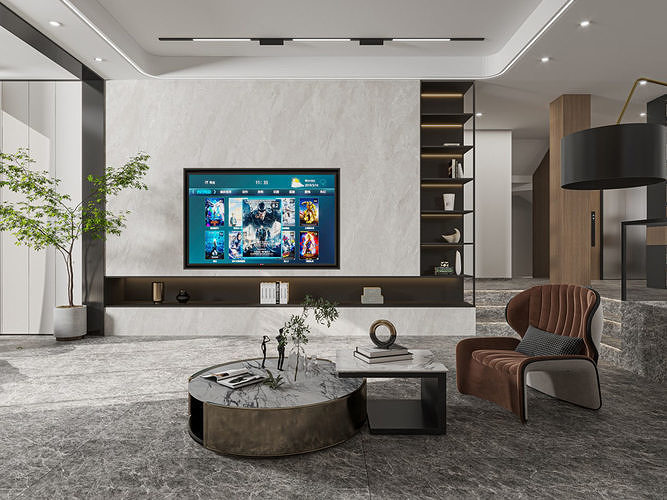 Modern light luxury villa living room 3D model