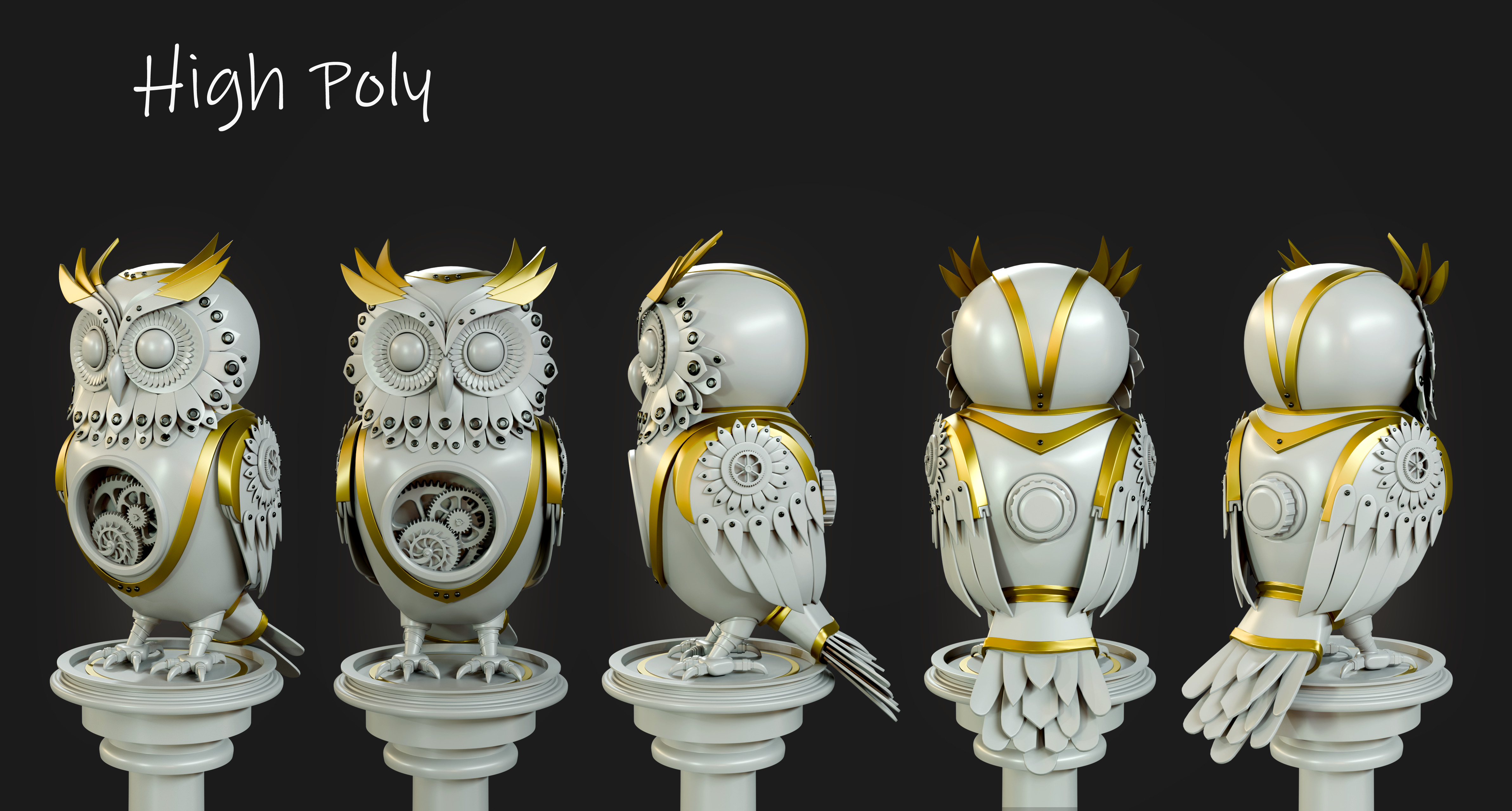 Steampunk Owl Automaton Low-poly 3D model_6