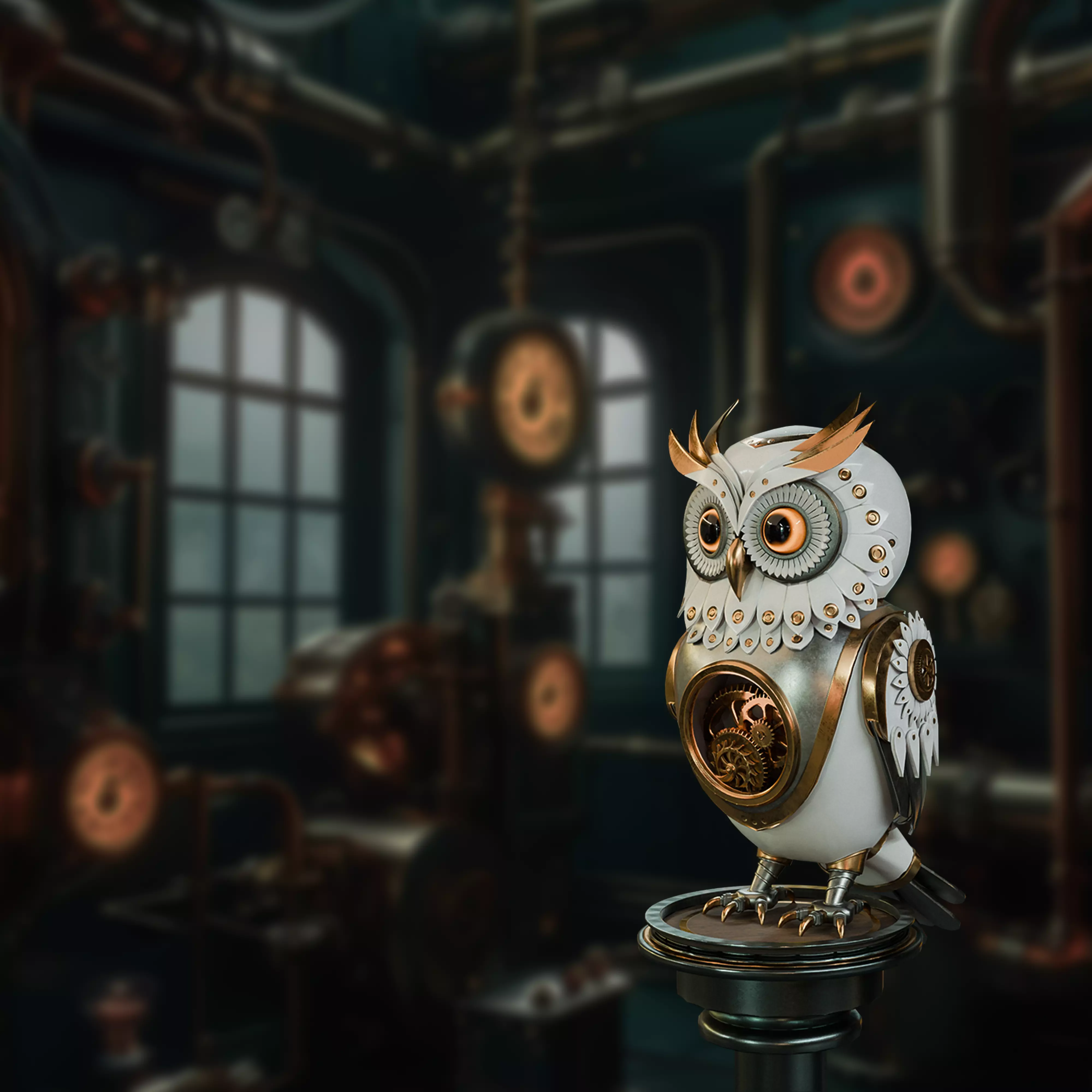 Steampunk Owl Automaton Low-poly 3D model_0