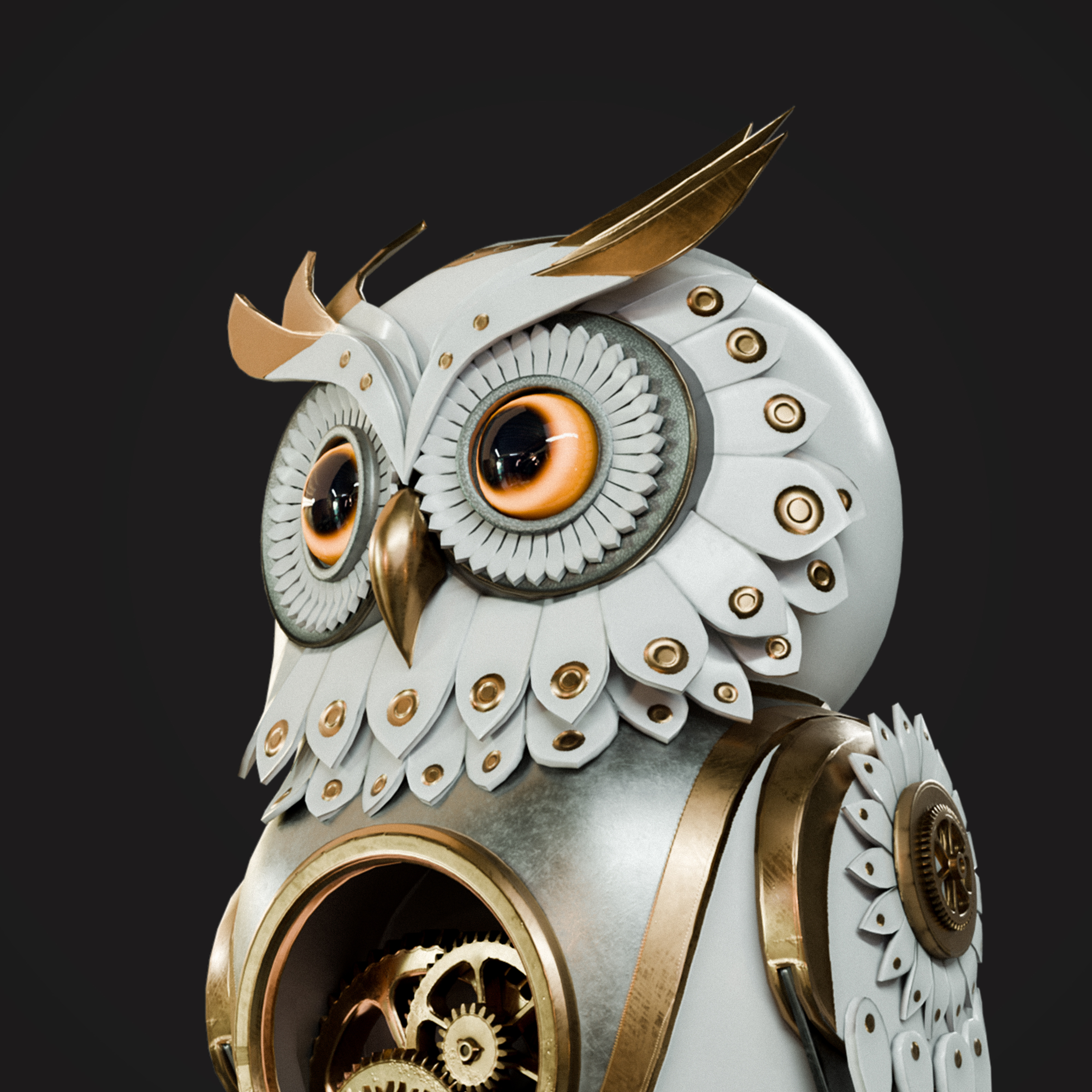 Steampunk Owl Automaton Low-poly 3D model_4