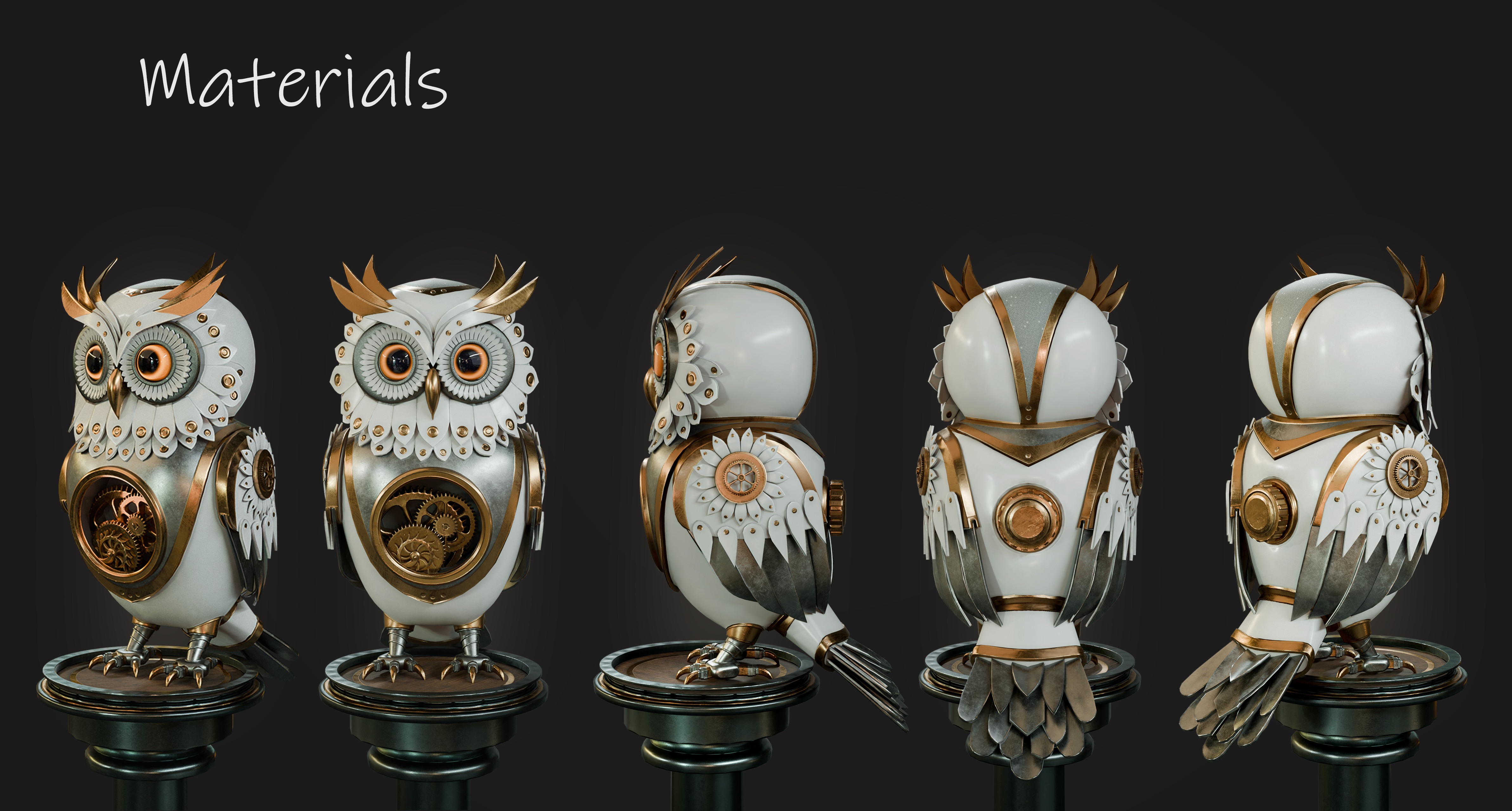 Steampunk Owl Automaton Low-poly 3D model_8