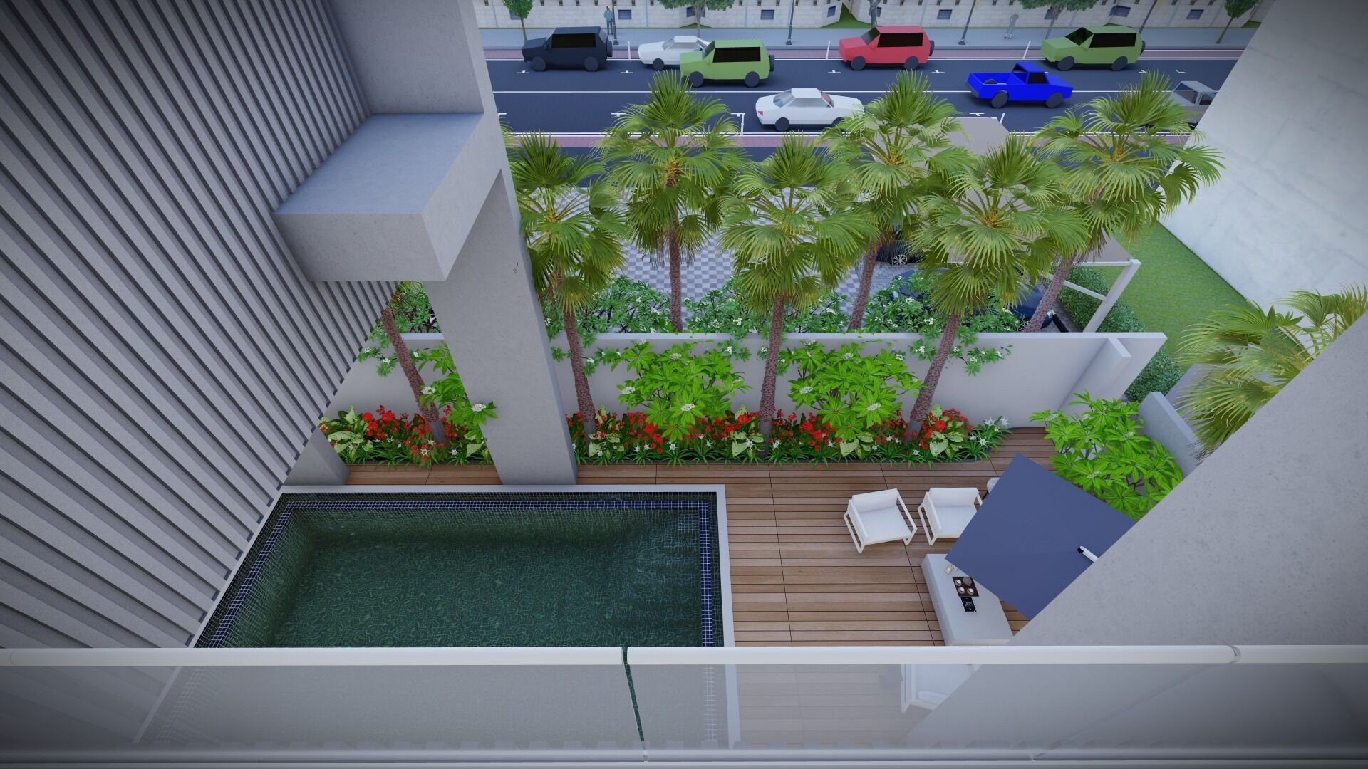 Backyard Swimming Pool Area  3D Landscape Design Model 3D model_4