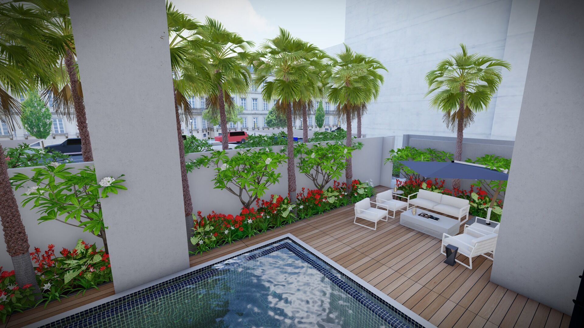 Backyard Swimming Pool Area  3D Landscape Design Model 3D model_5