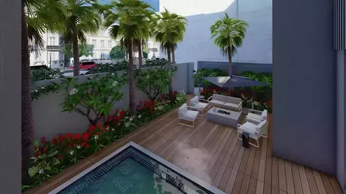 Backyard Swimming Pool Area  3D Landscape Design Model 3D model