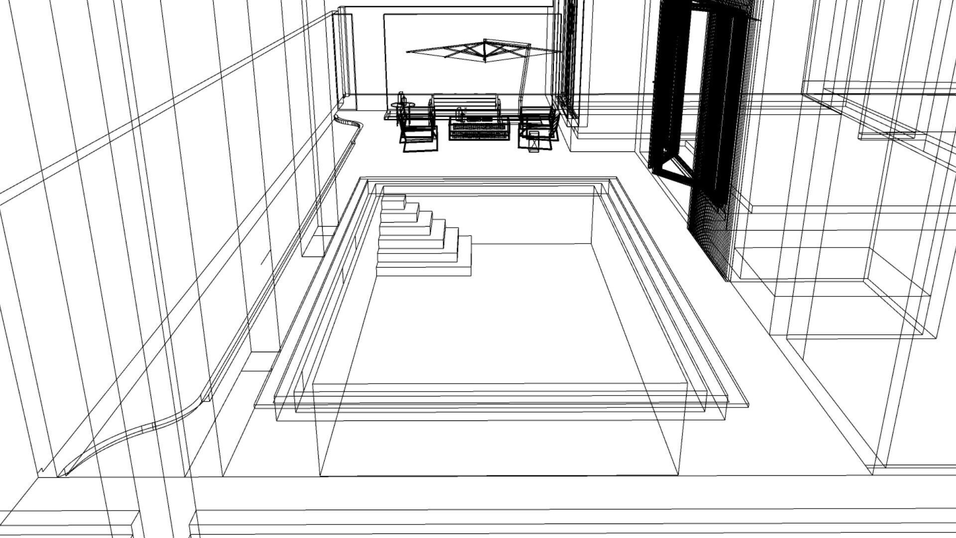 Backyard Swimming Pool Area  3D Landscape Design Model 3D model_3