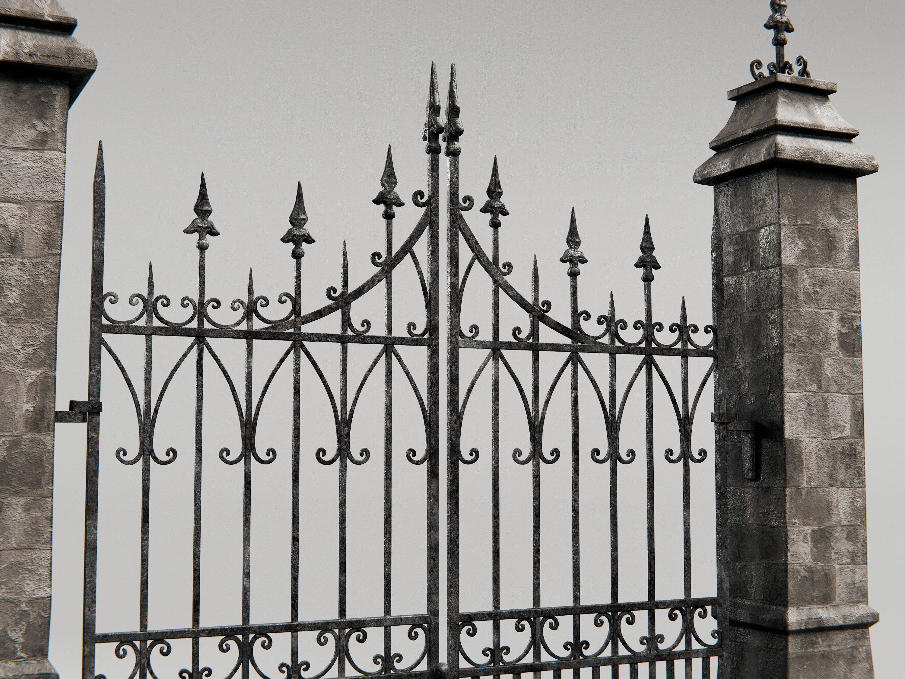 gothic walls - fences- gates - asset pack 3D model_5