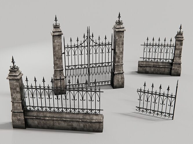 gothic walls - fences- gates - asset pack 3D model