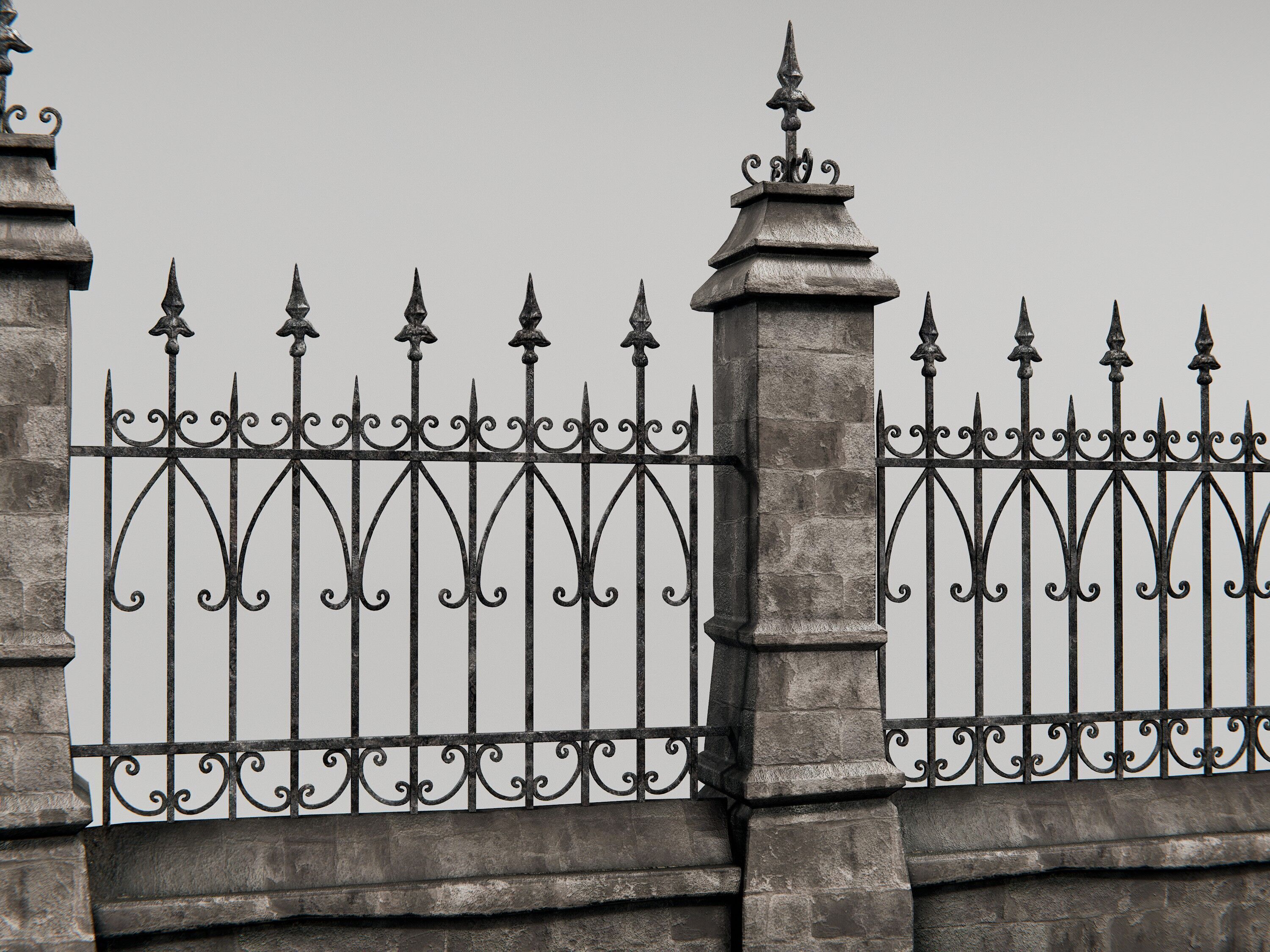 gothic walls - fences- gates - asset pack 3D model_8