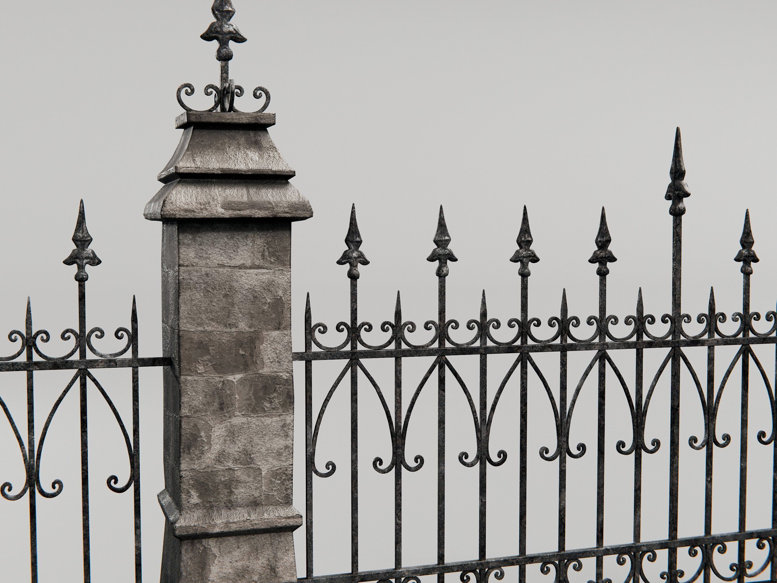 gothic walls - fences- gates - asset pack 3D model_7