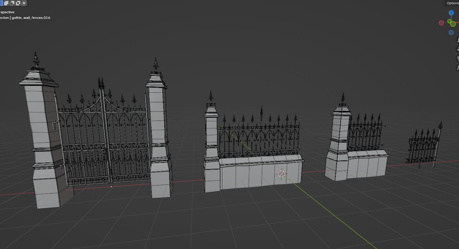 gothic walls - fences- gates - asset pack 3D model_10