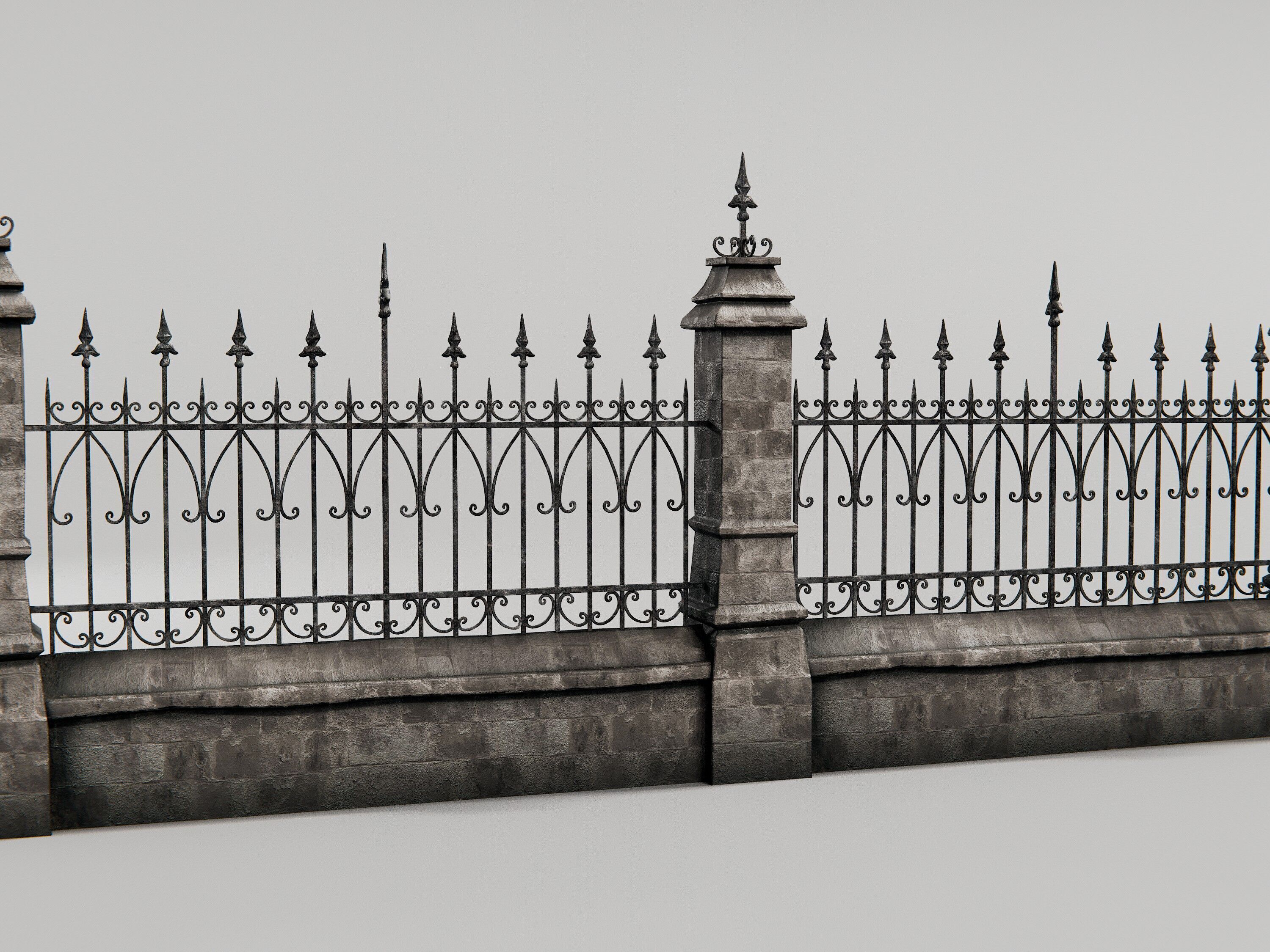 gothic walls - fences- gates - asset pack 3D model_6