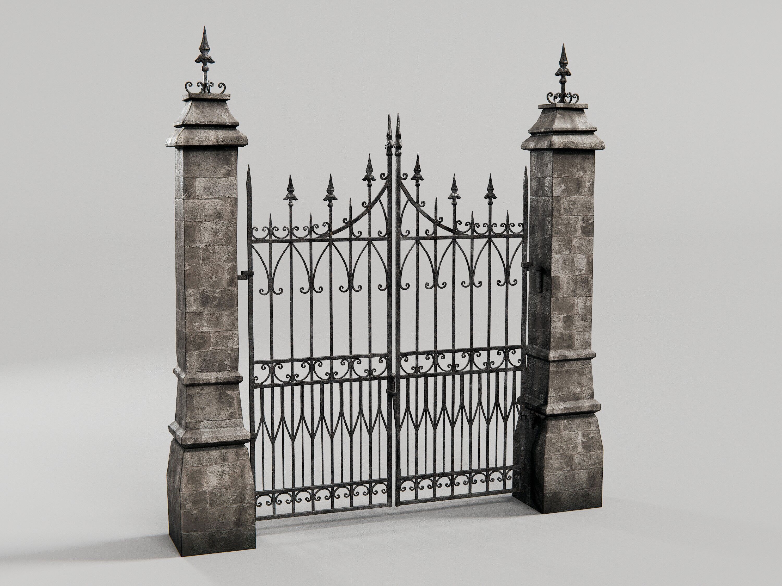 gothic walls - fences- gates - asset pack 3D model_2