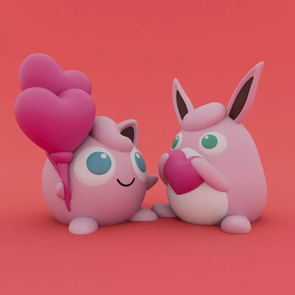 Valentines Special - Jigglypuff and Wigglytuff 3D print model_0