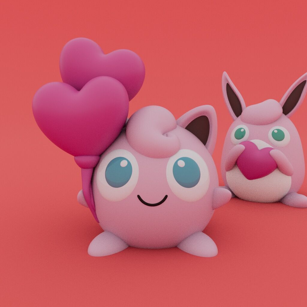 Valentines Special - Jigglypuff and Wigglytuff 3D print model_1