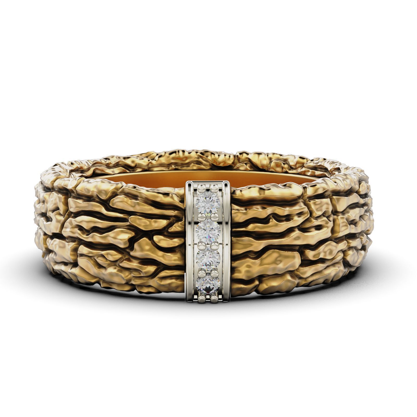 Textured Bark Ring 3D print model_14