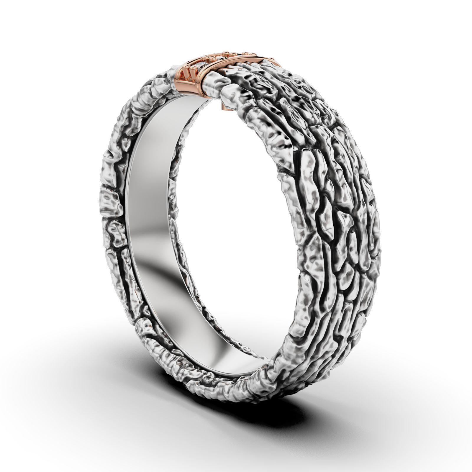 Textured Bark Ring 3D print model_7