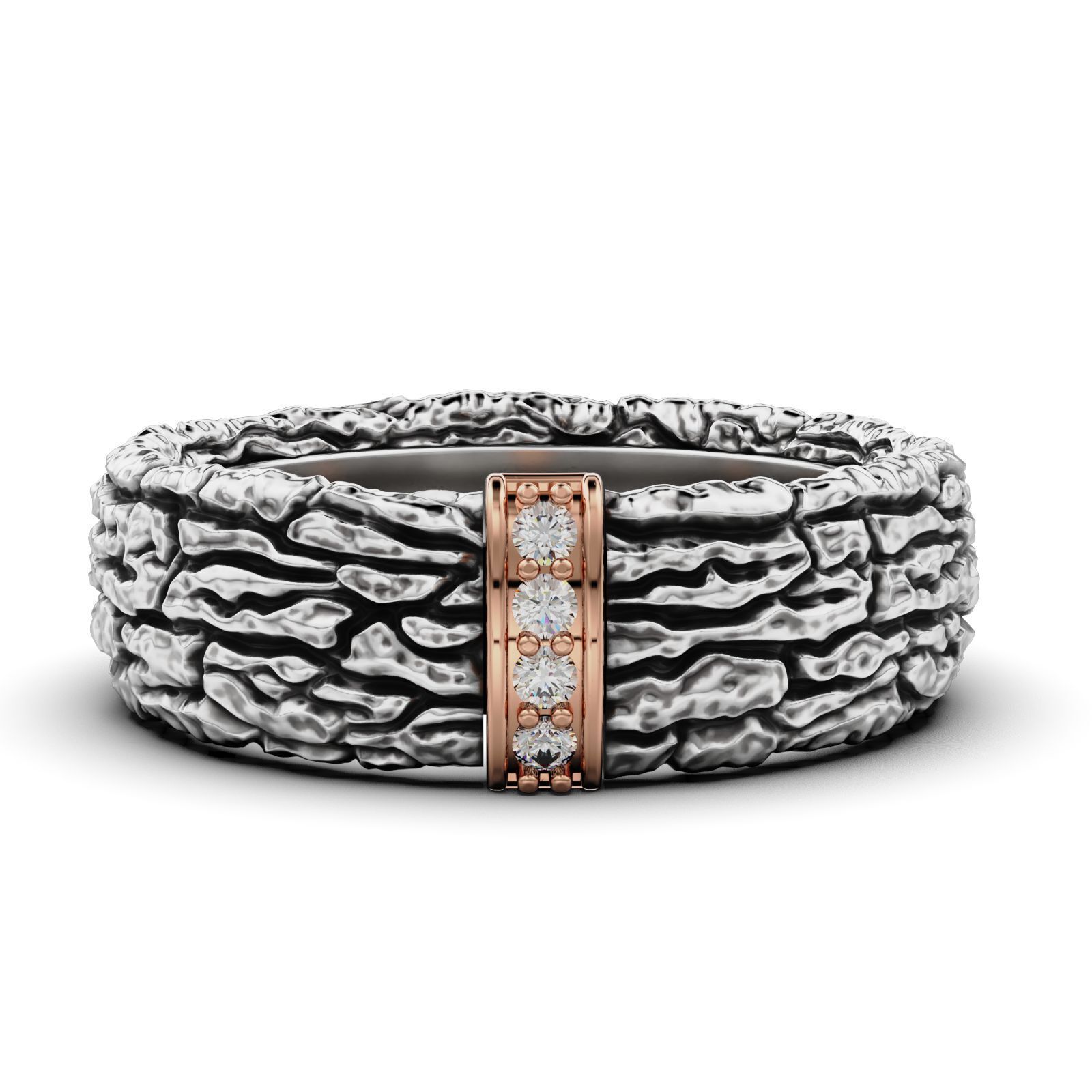 Textured Bark Ring 3D print model_3