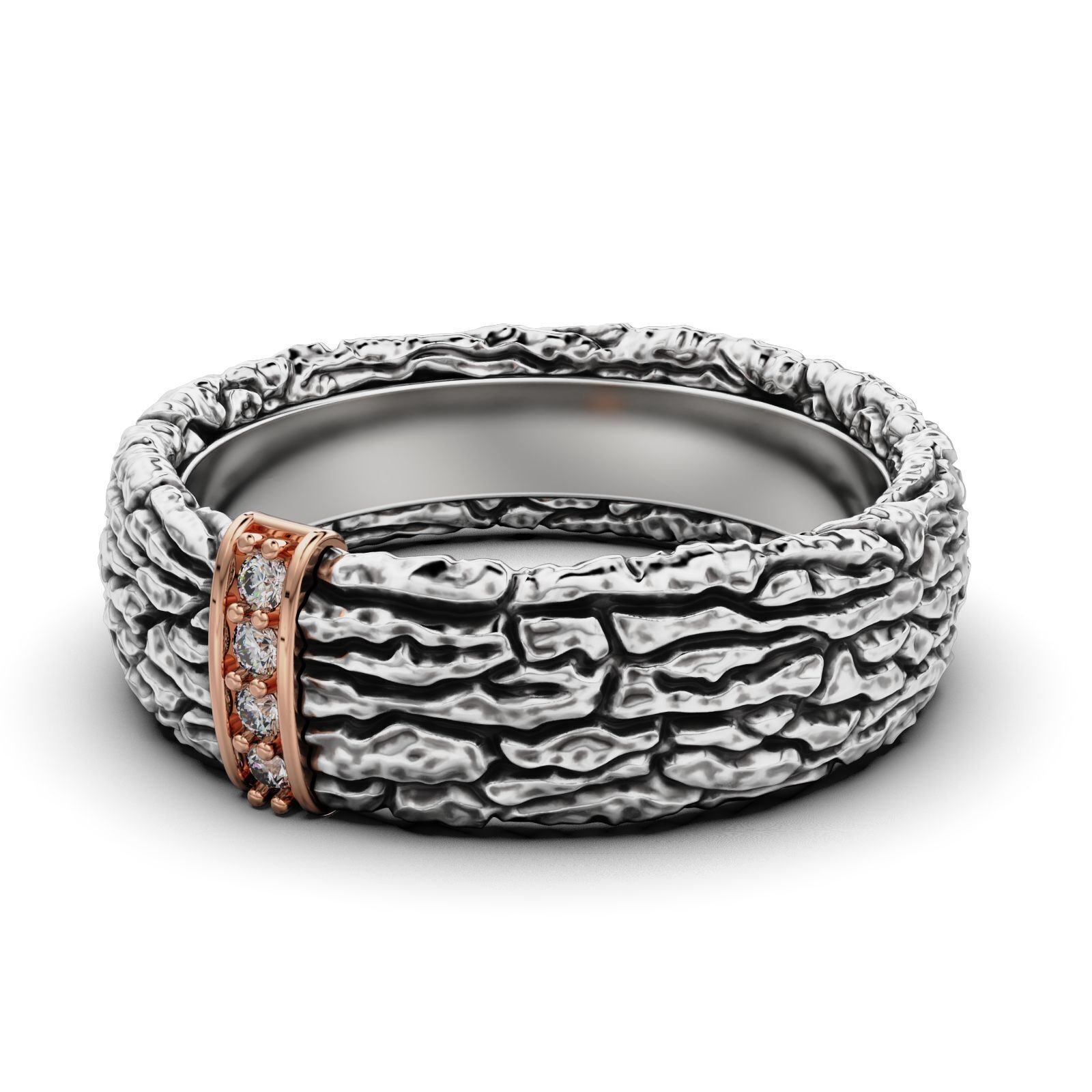 Textured Bark Ring 3D print model_2