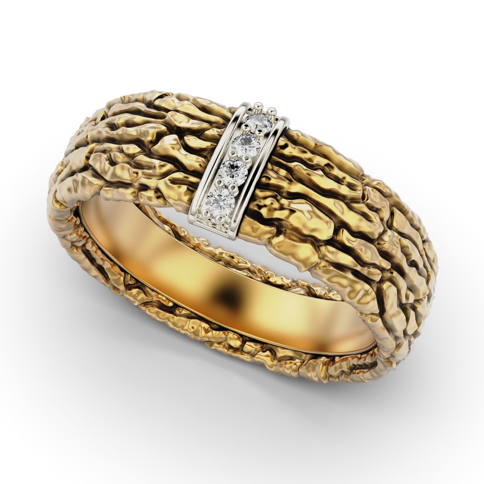 Textured Bark Ring 3D print model_16