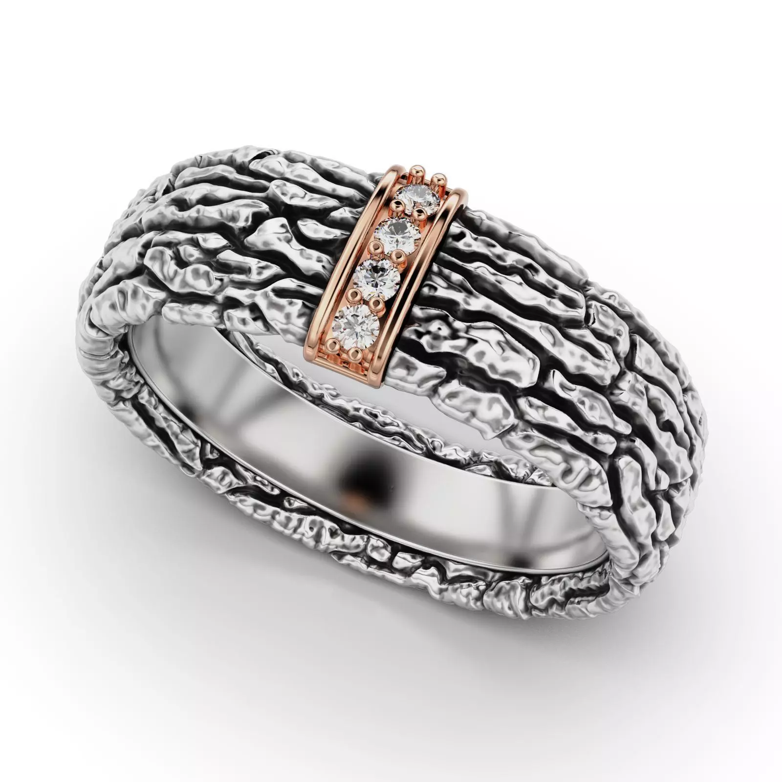 Textured Bark Ring 3D print model_0