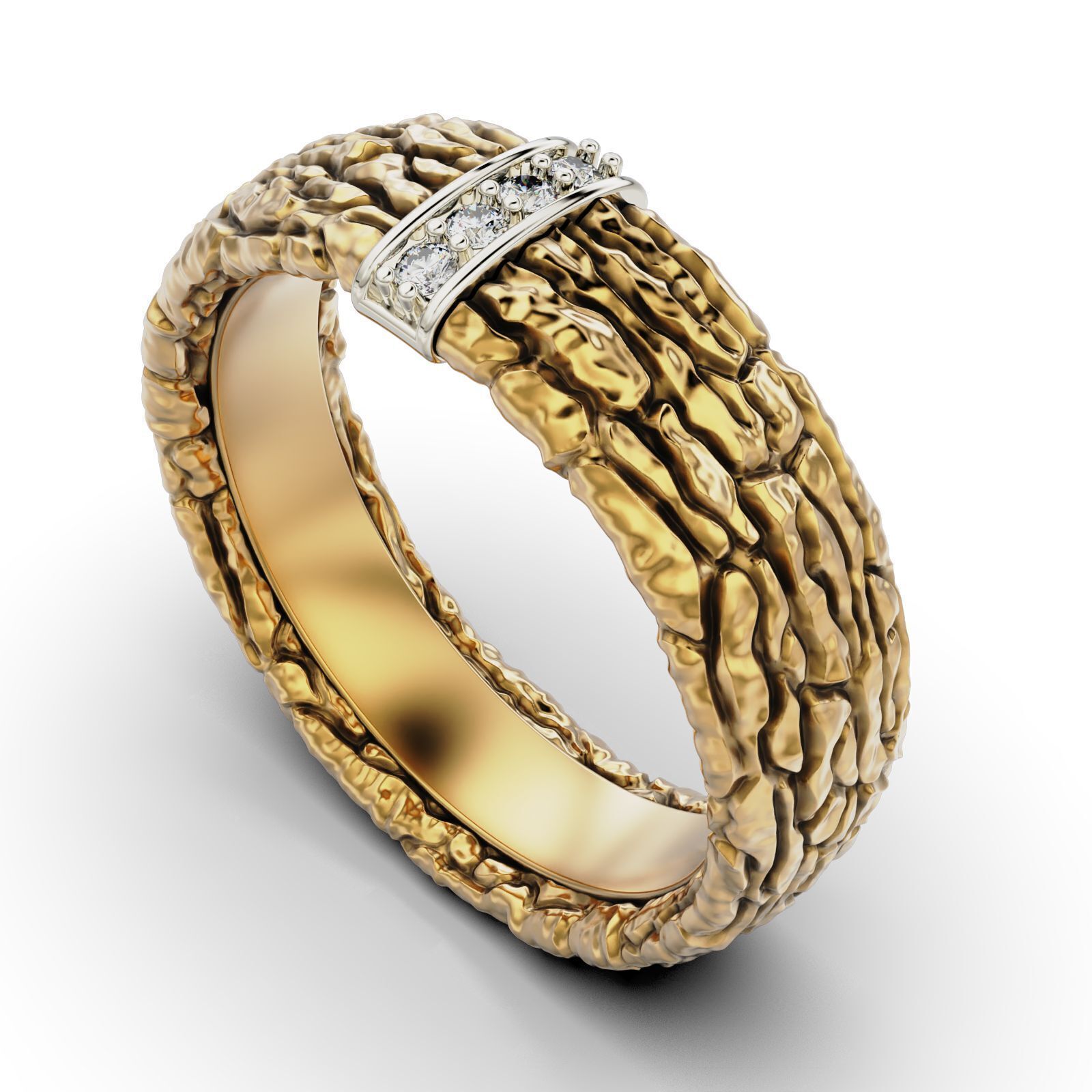 Textured Bark Ring 3D print model_22
