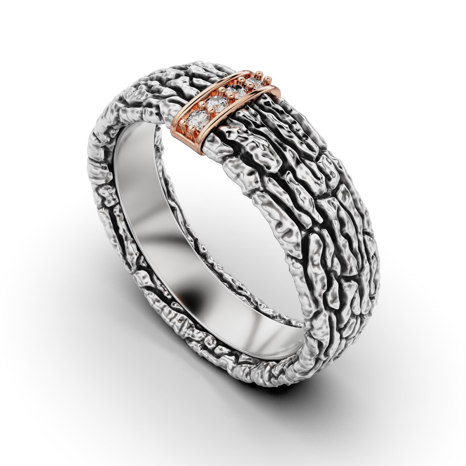 Textured Bark Ring 3D print model_5