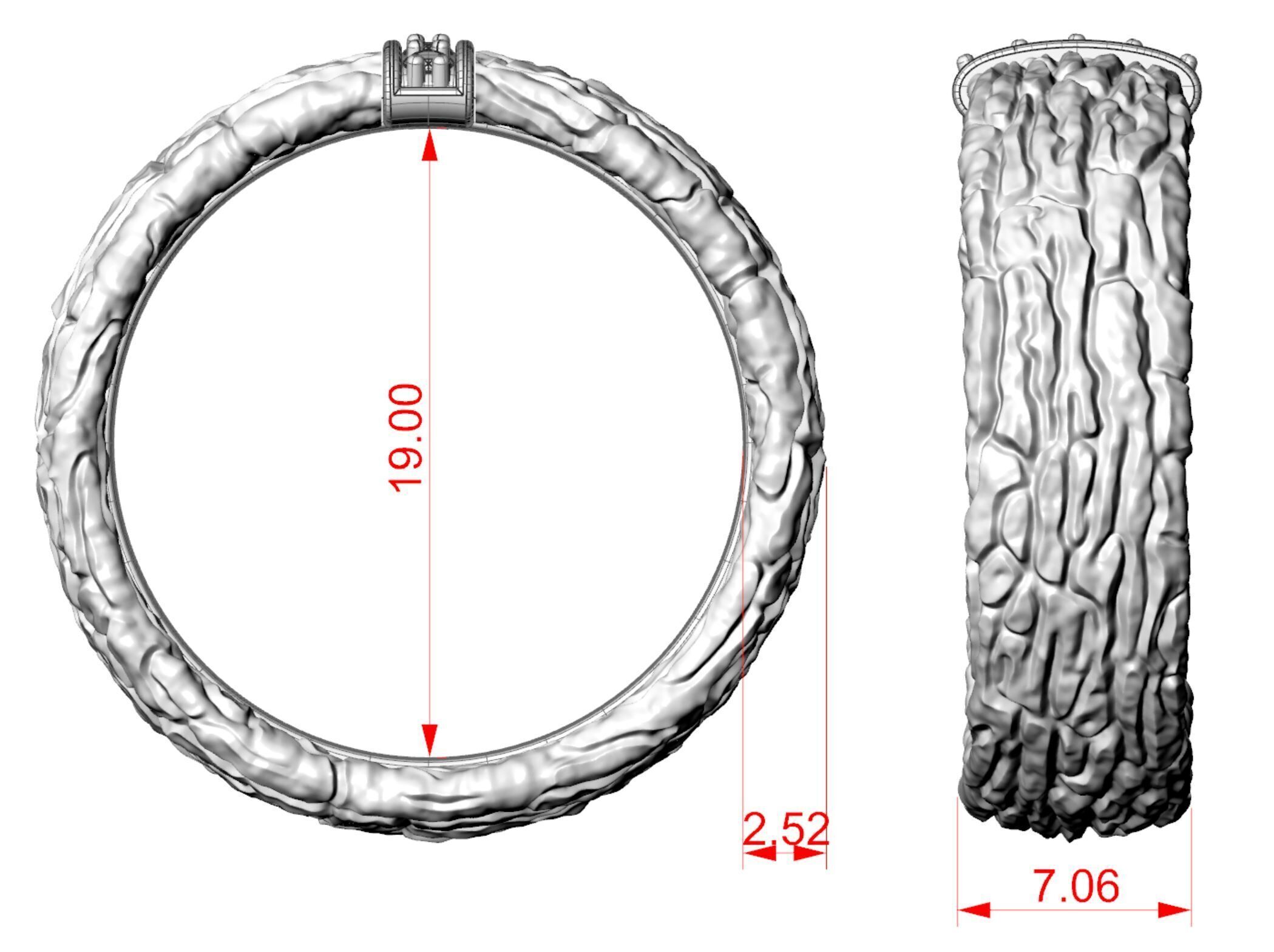 Textured Bark Ring 3D print model_11