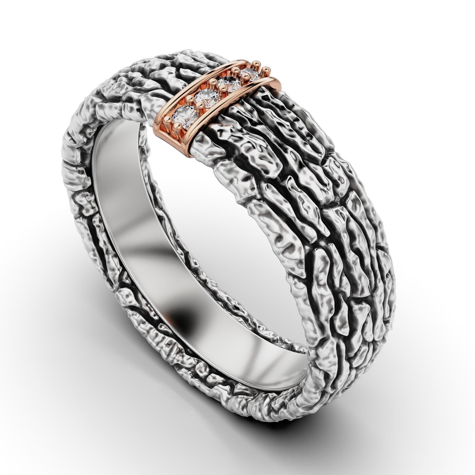 Textured Bark Ring 3D print model_6