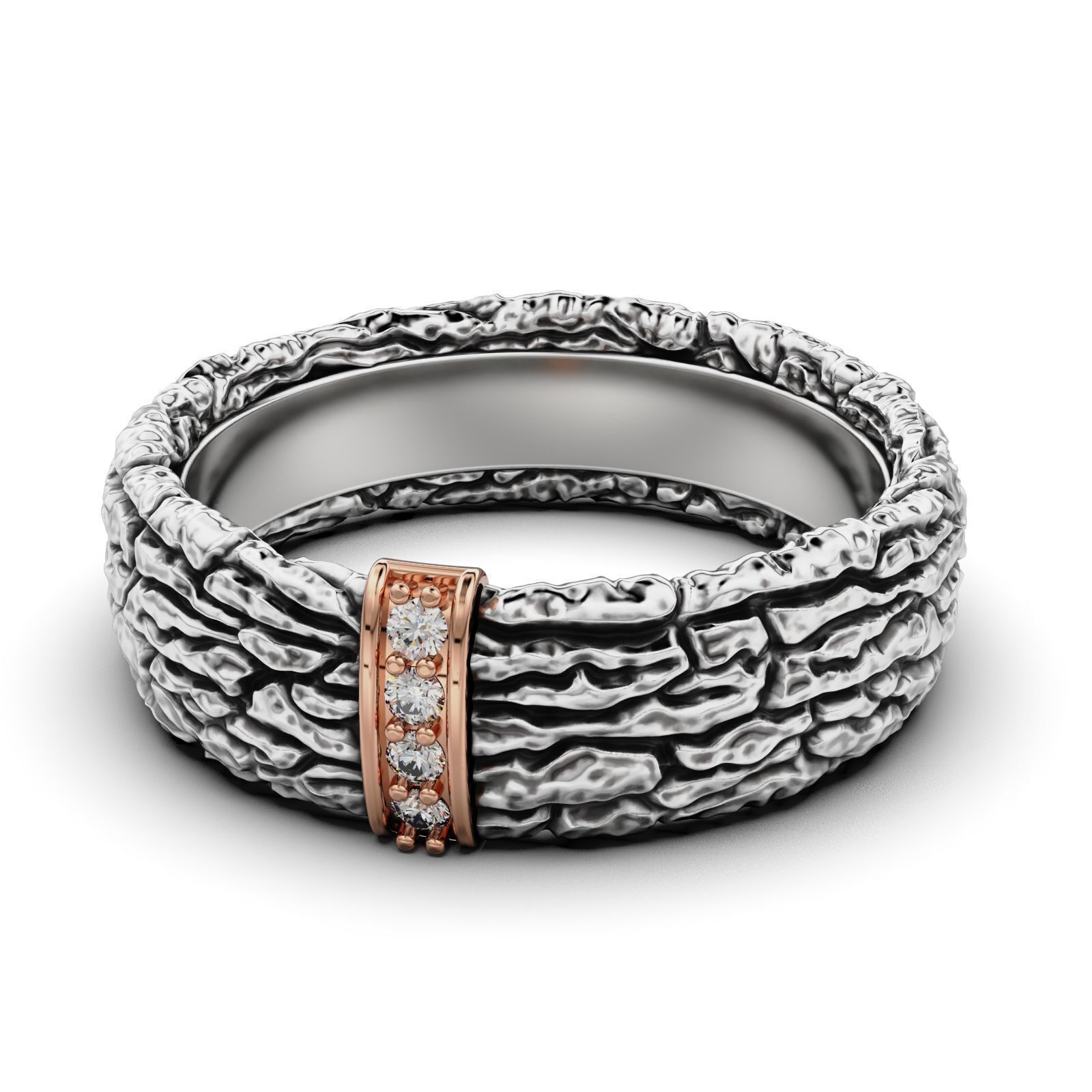 Textured Bark Ring 3D print model_1