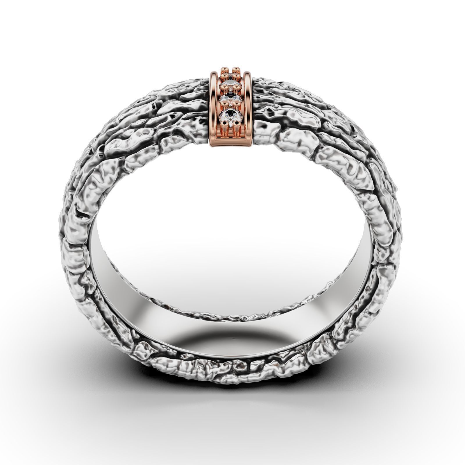 Textured Bark Ring 3D print model_4