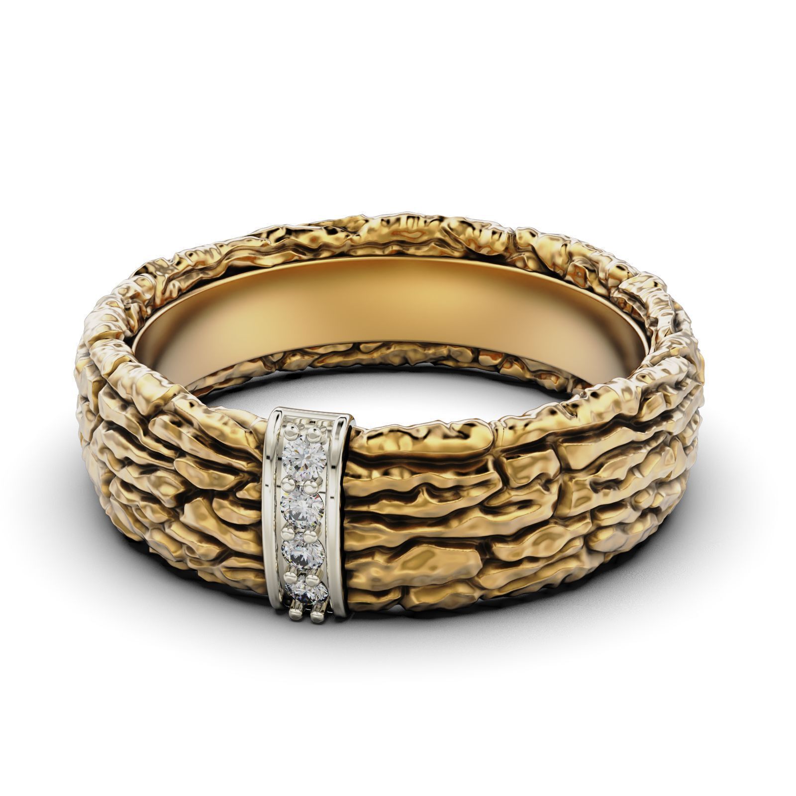 Textured Bark Ring 3D print model_13