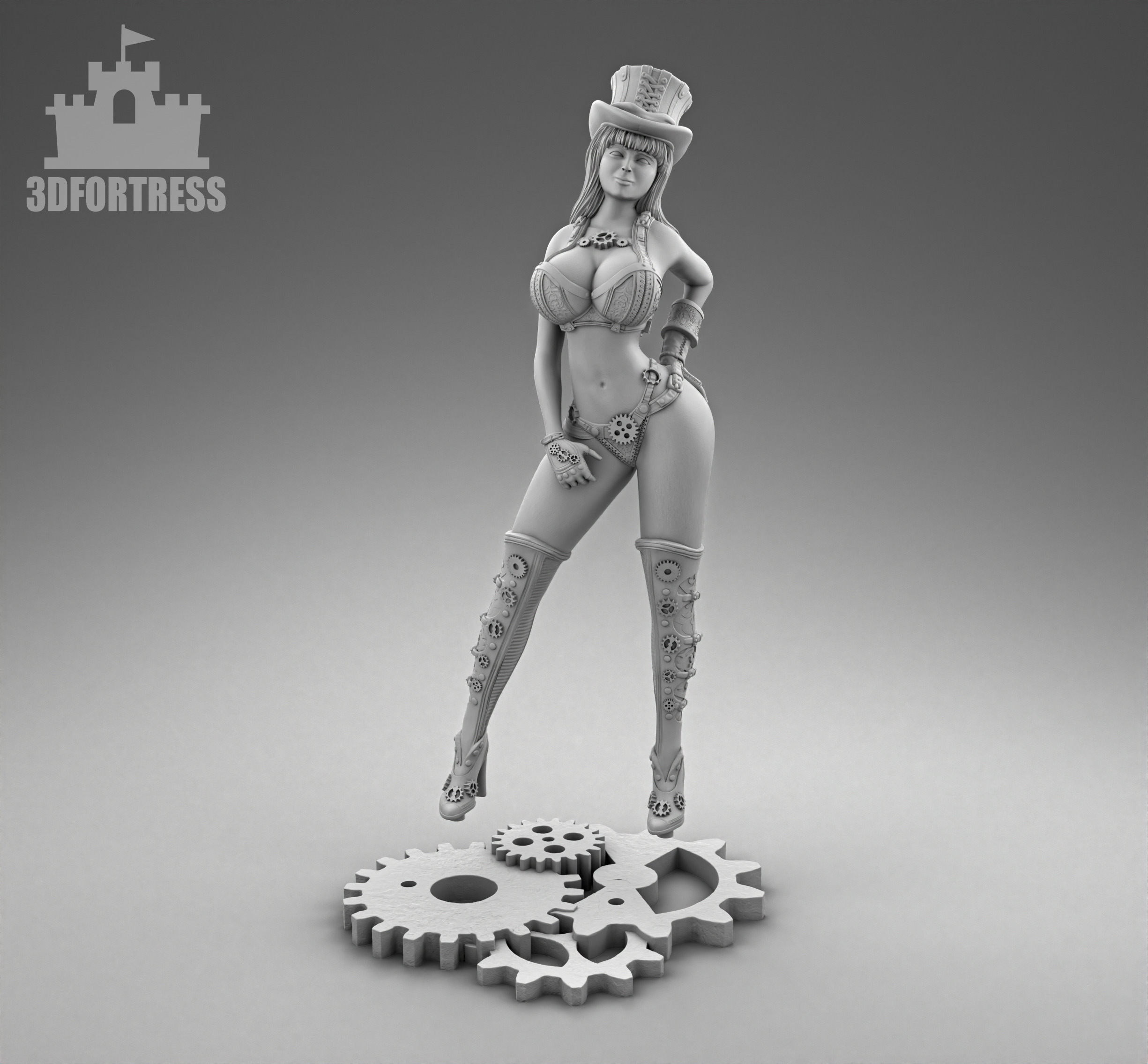 The girl in the top hat 3D print model_3